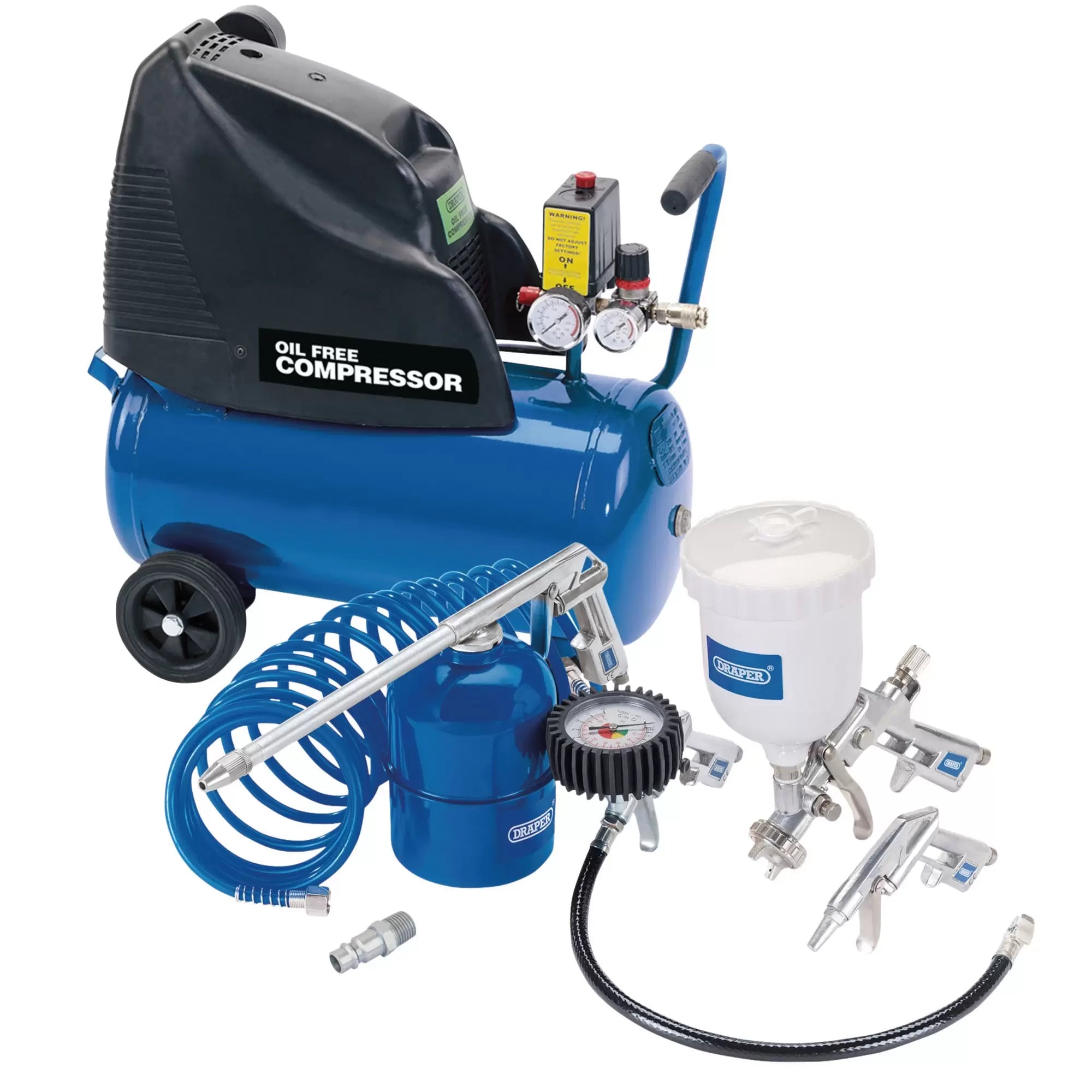 Draper Tools - 25936 - 24L Direct Drive Oil Free Air Compressor, 1.1kW/1.5hp and Air Tool Kit