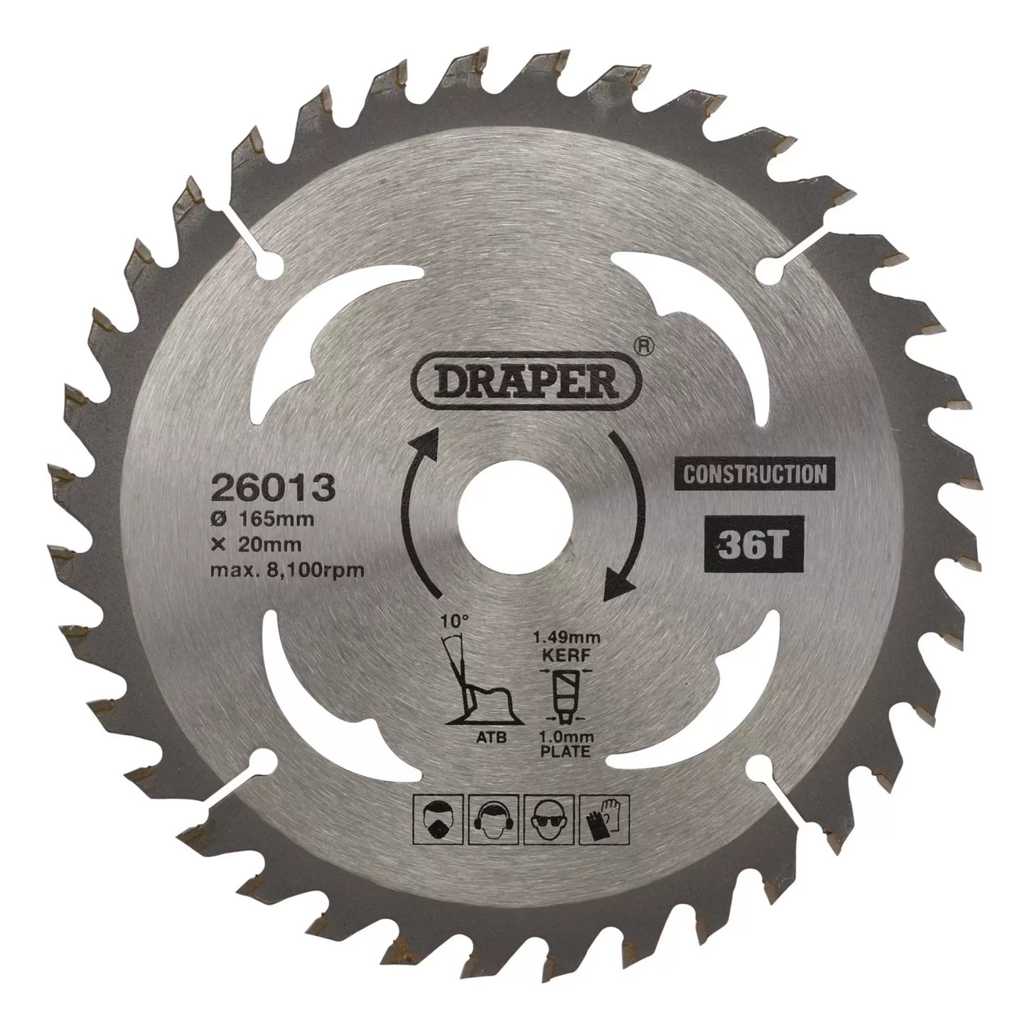 Draper Tools - 26013 - TCT Cordless Construction Circular Saw Blade for Wood & Composites, 165 x 20mm, 36T