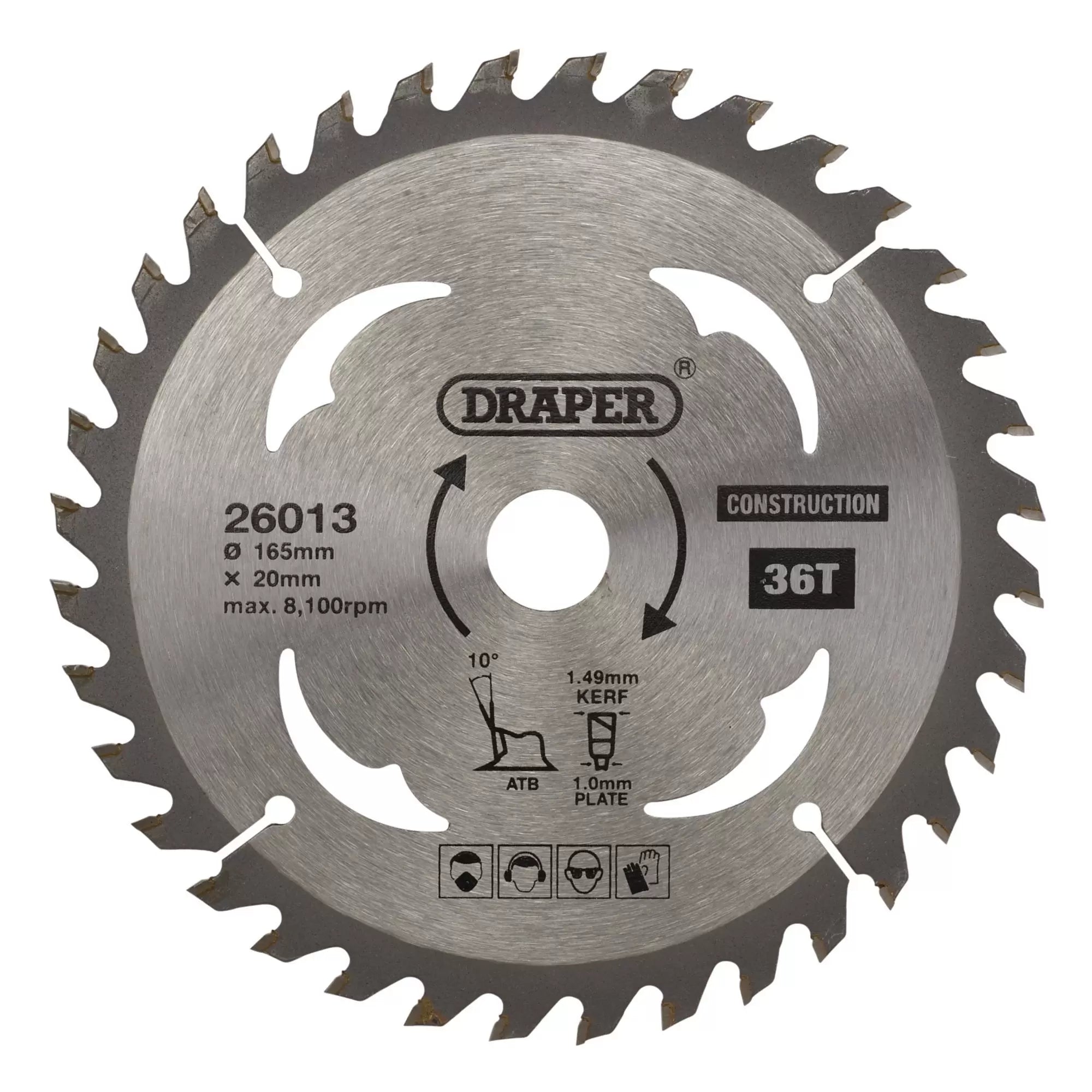 Draper Tools - 26013 - TCT Cordless Construction Circular Saw Blade for Wood & Composites, 165 x 20mm, 36T