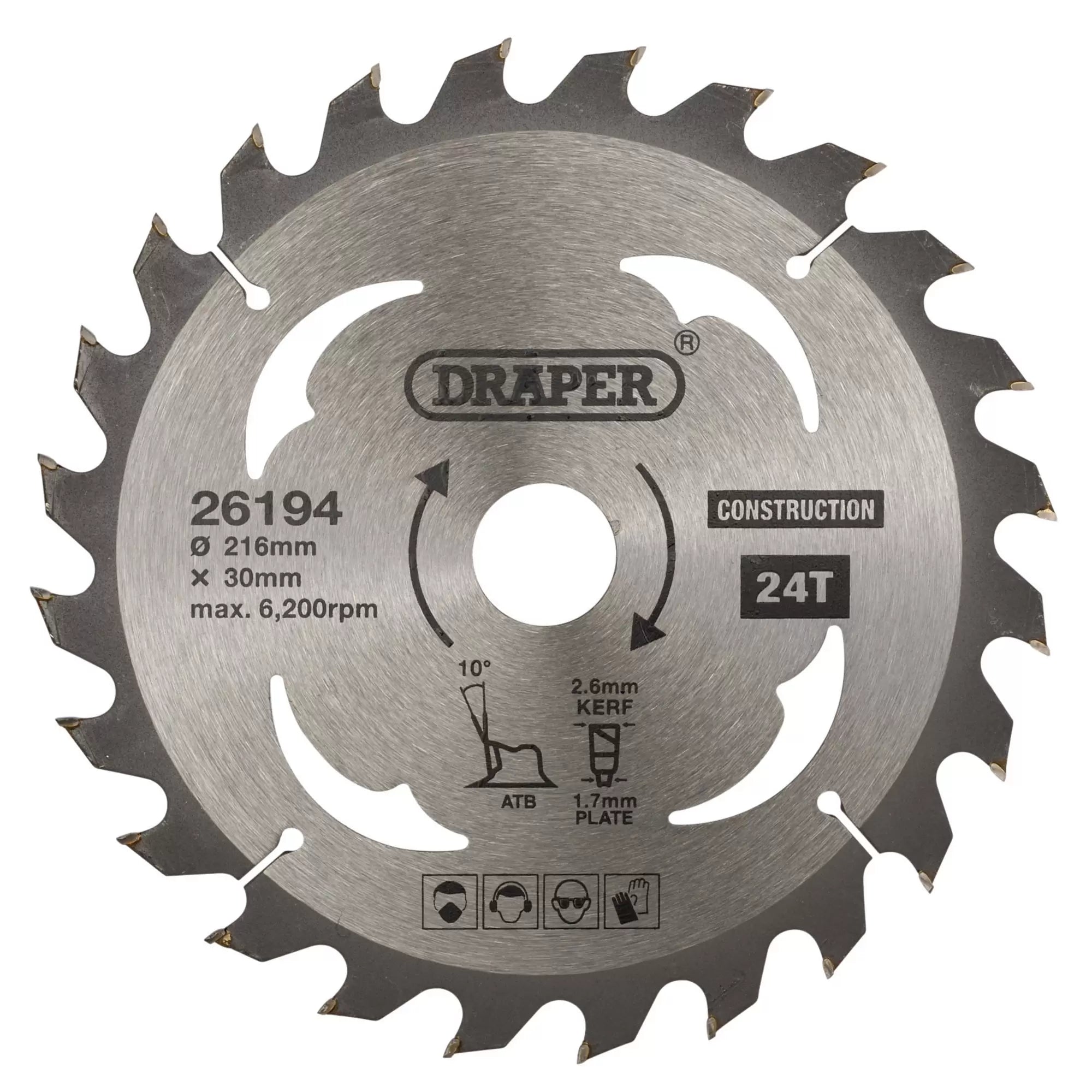 Draper Tools - 26194 - TCT Construction Circular Saw Blade, 216 x 30mm, 24T