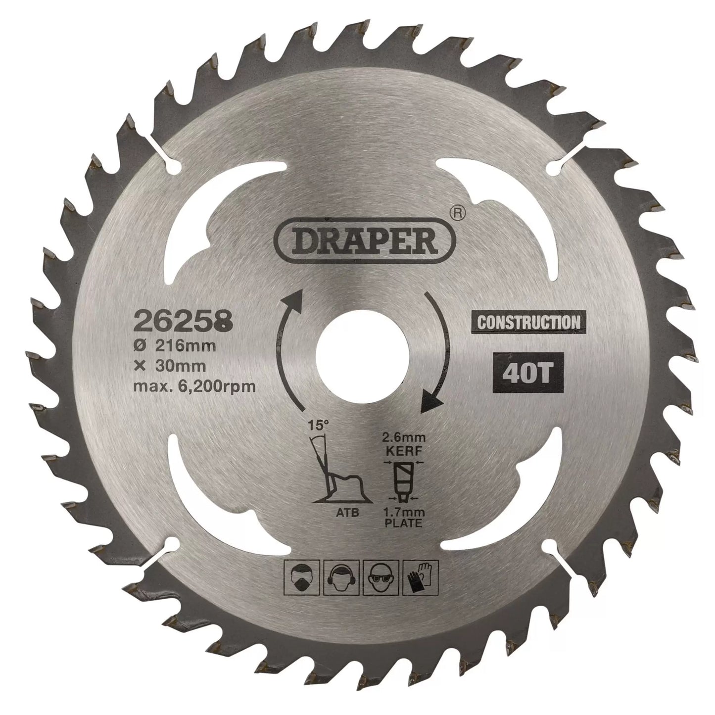 Draper Tools - 26258 - TCT Construction Circular Saw Blade, 216 x 30mm, 40T