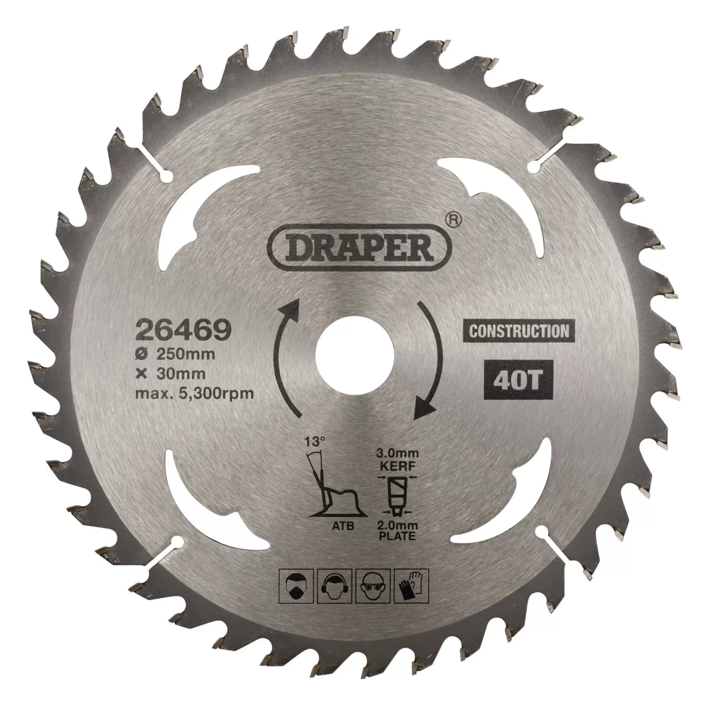 Draper Tools - 26469 - TCT Construction Circular Saw Blade, 250 x 30mm, 40T