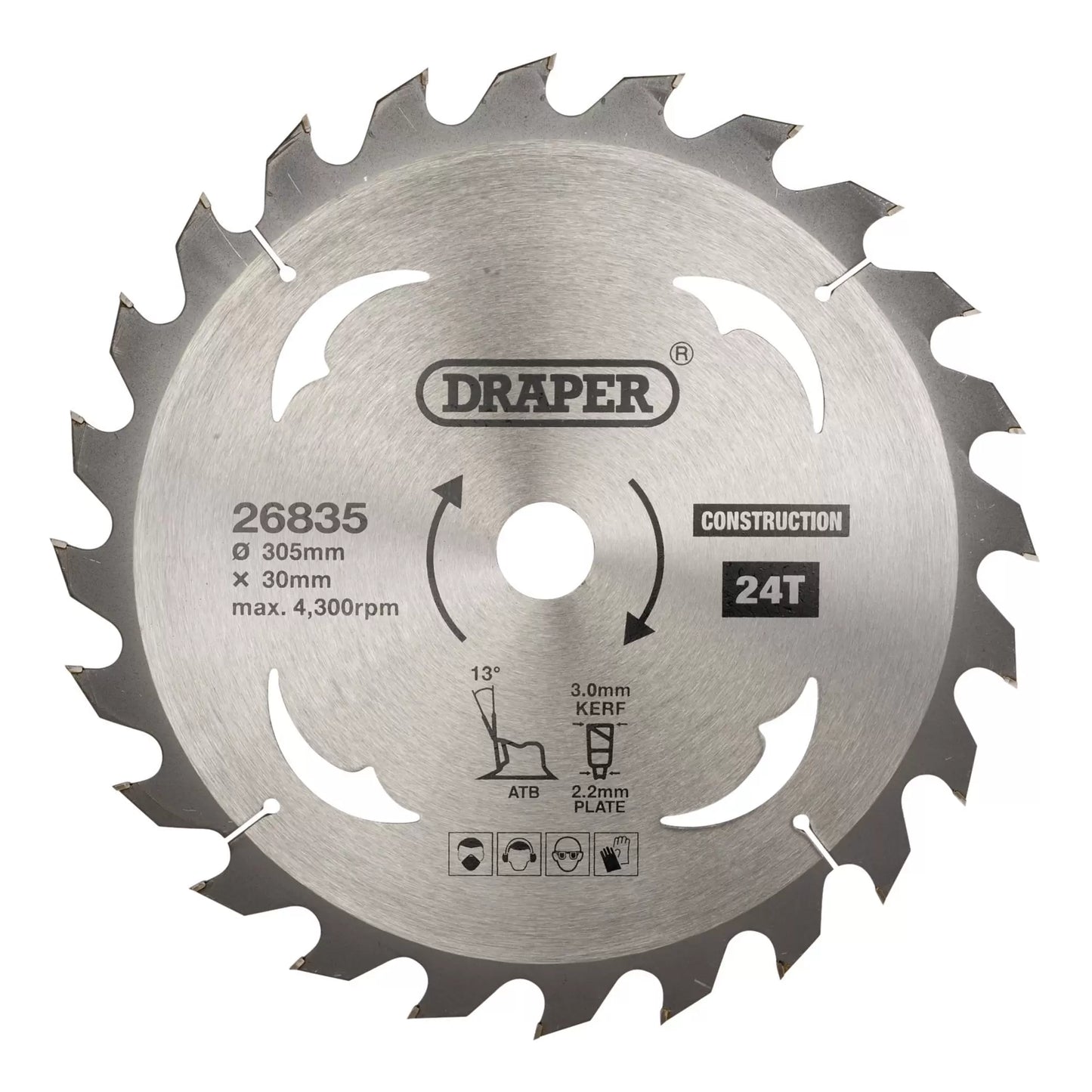 Draper Tools - 26835 - TCT Construction Circular Saw Blade, 305 x 30mm, 24T