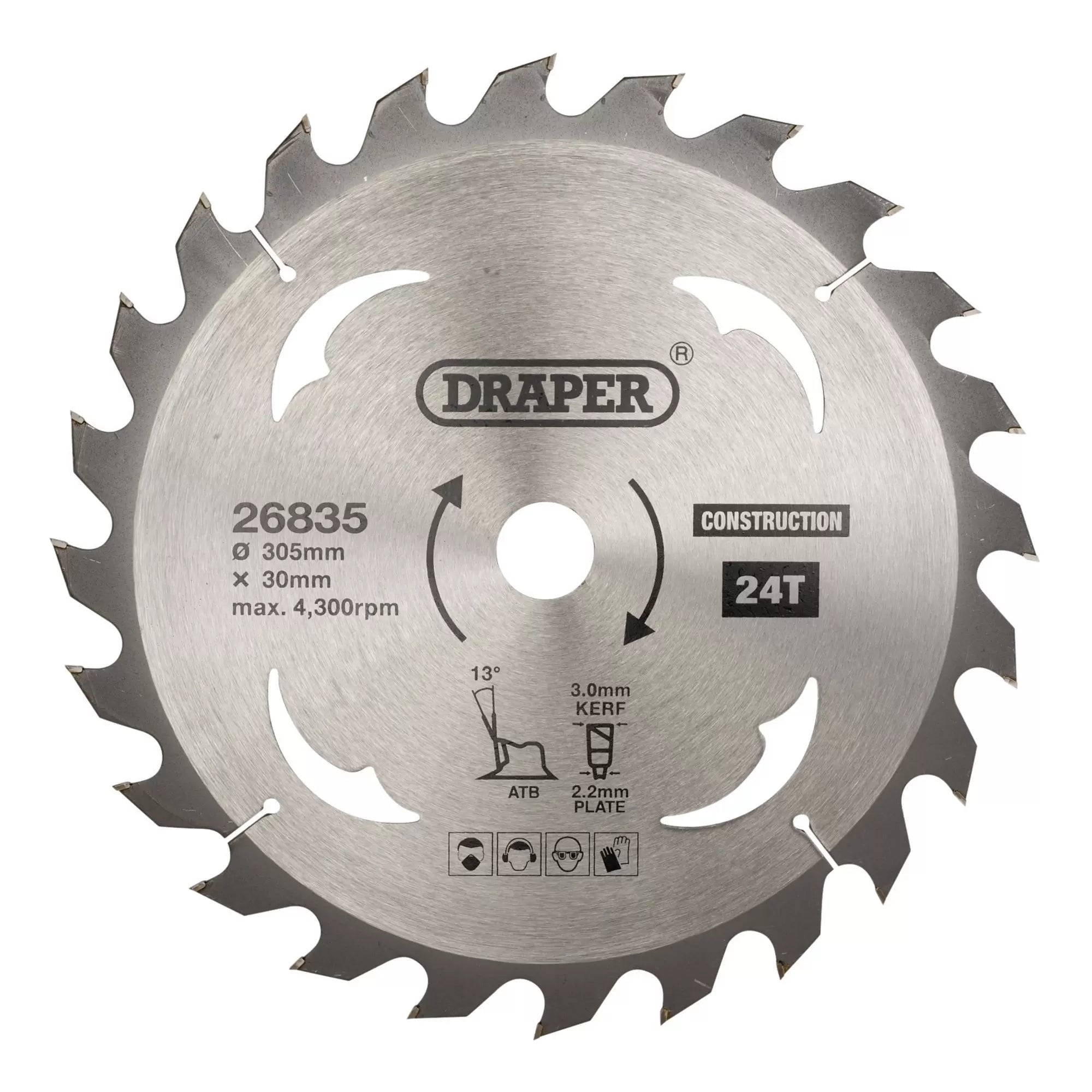 Draper Tools - 26835 - TCT Construction Circular Saw Blade, 305 x 30mm, 24T