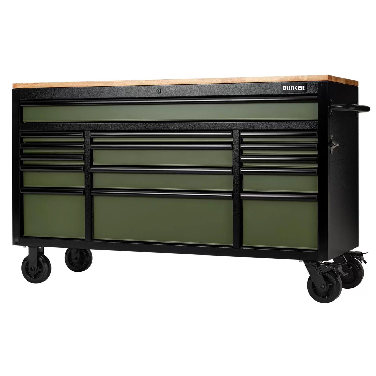 Draper Tools - 27333 - BUNKER 15 Drawer Workbench Roller Tool Cabinet, 61", Green