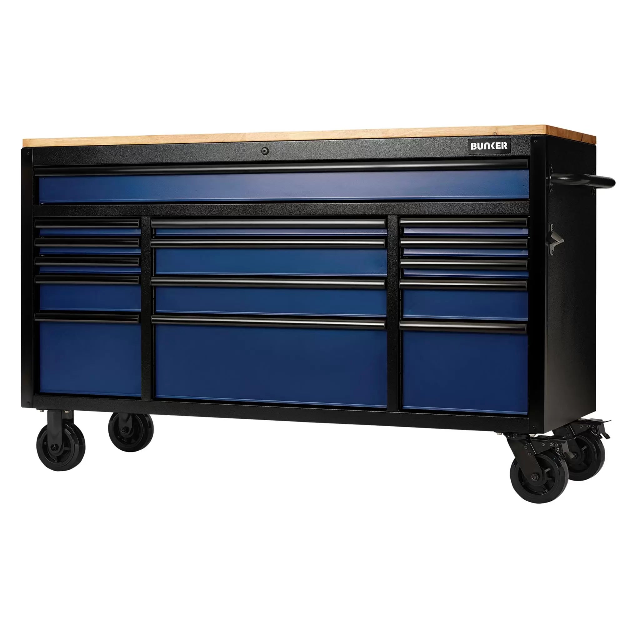 Draper Tools - 27336 - BUNKER 15 Drawer Workbench Roller Tool Cabinet, 61", Blue