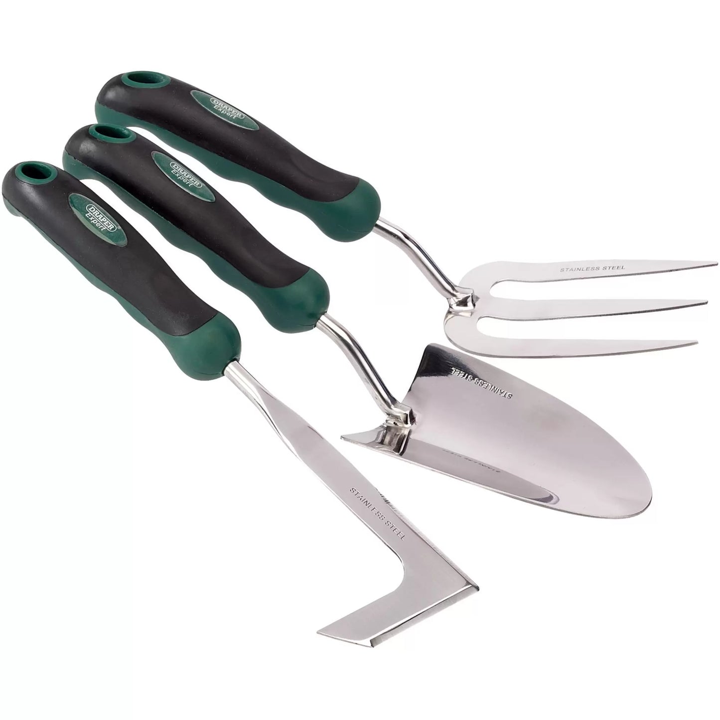 Draper Tools - 27436 - Stainless Steel Heavy Duty Soft Grip Fork, Trowel and Weeder Set (3 Piece)