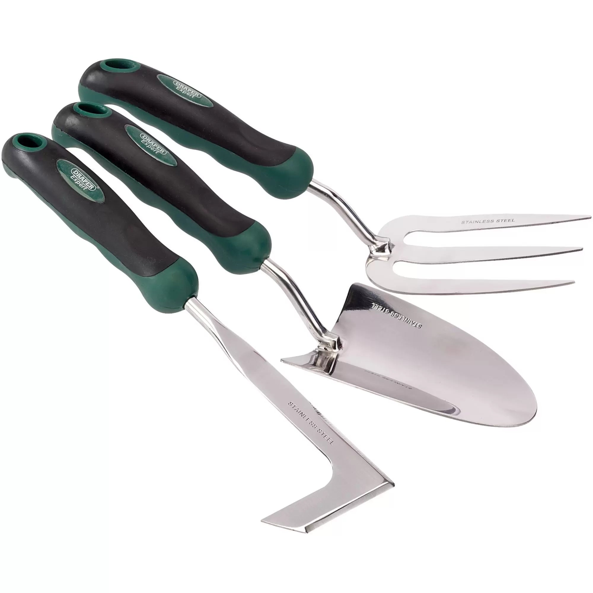Draper Tools - 27436 - Stainless Steel Heavy Duty Soft Grip Fork, Trowel and Weeder Set (3 Piece)