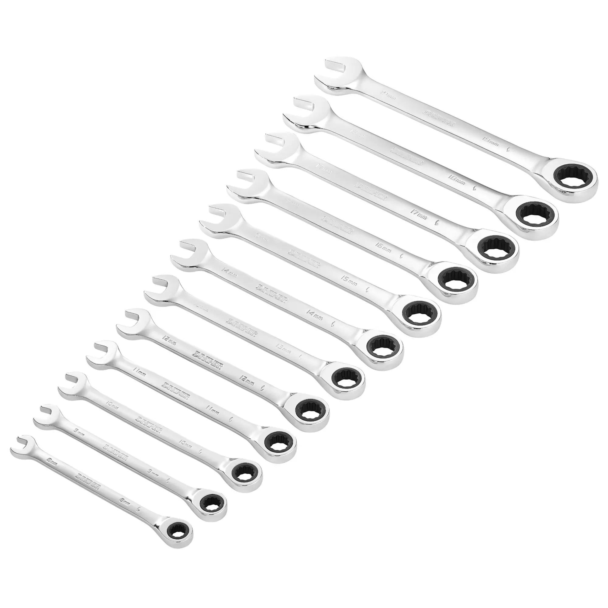 Draper Tools - 27689 - Draper HI-TORQ® Metric Ratchet Combination Spanner Set, 8 - 19mm (12 Piece)