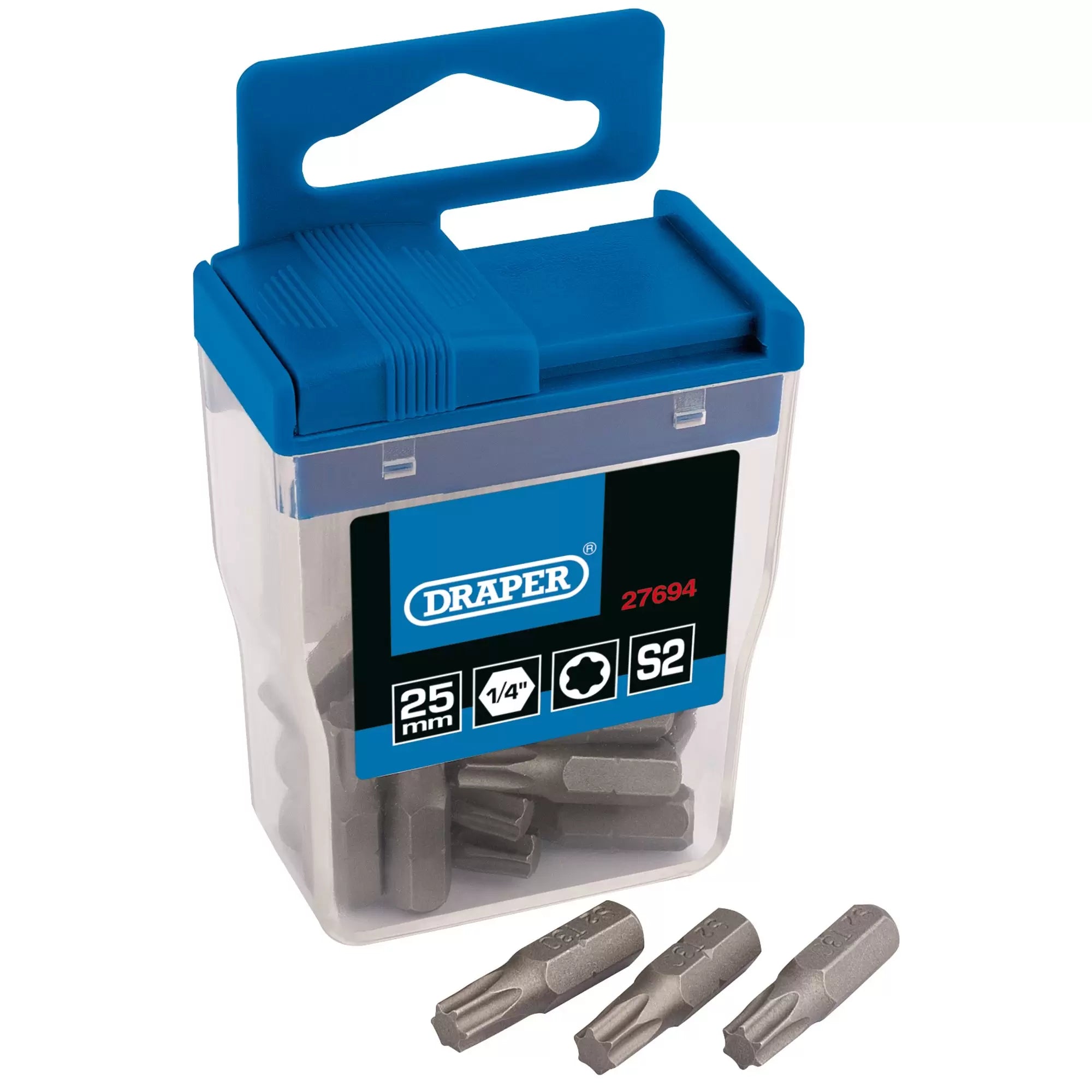 Draper Tools - 27694 - Draper TX-STAR® Long Insert Bits in Plastic Storage Case, T30 x 25mm (Pack of 20)