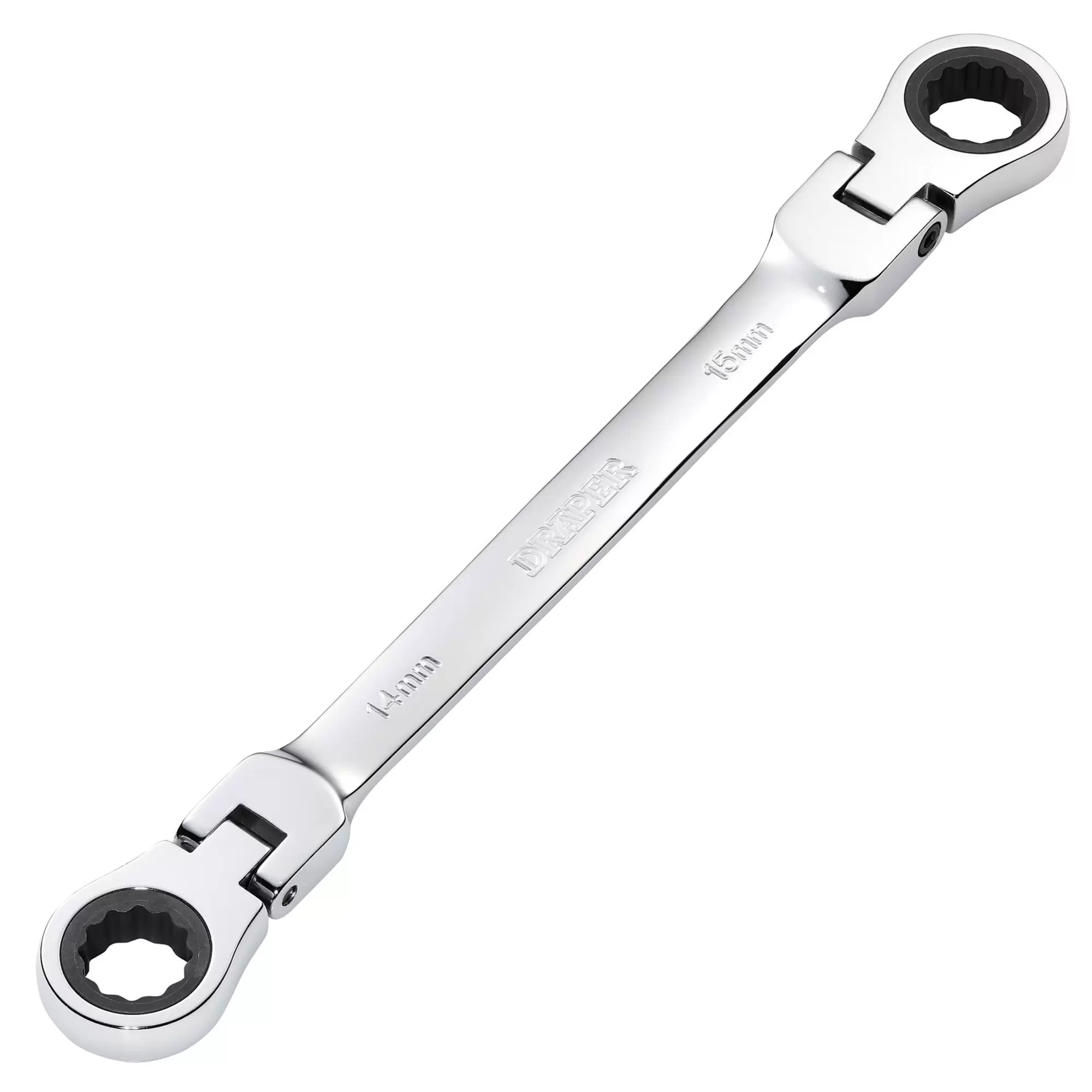 Draper Tools - 27747 - Draper HI-TORQ® Metric Flexible Head Double Ring Ratchet Spanner, 14 x 15mm