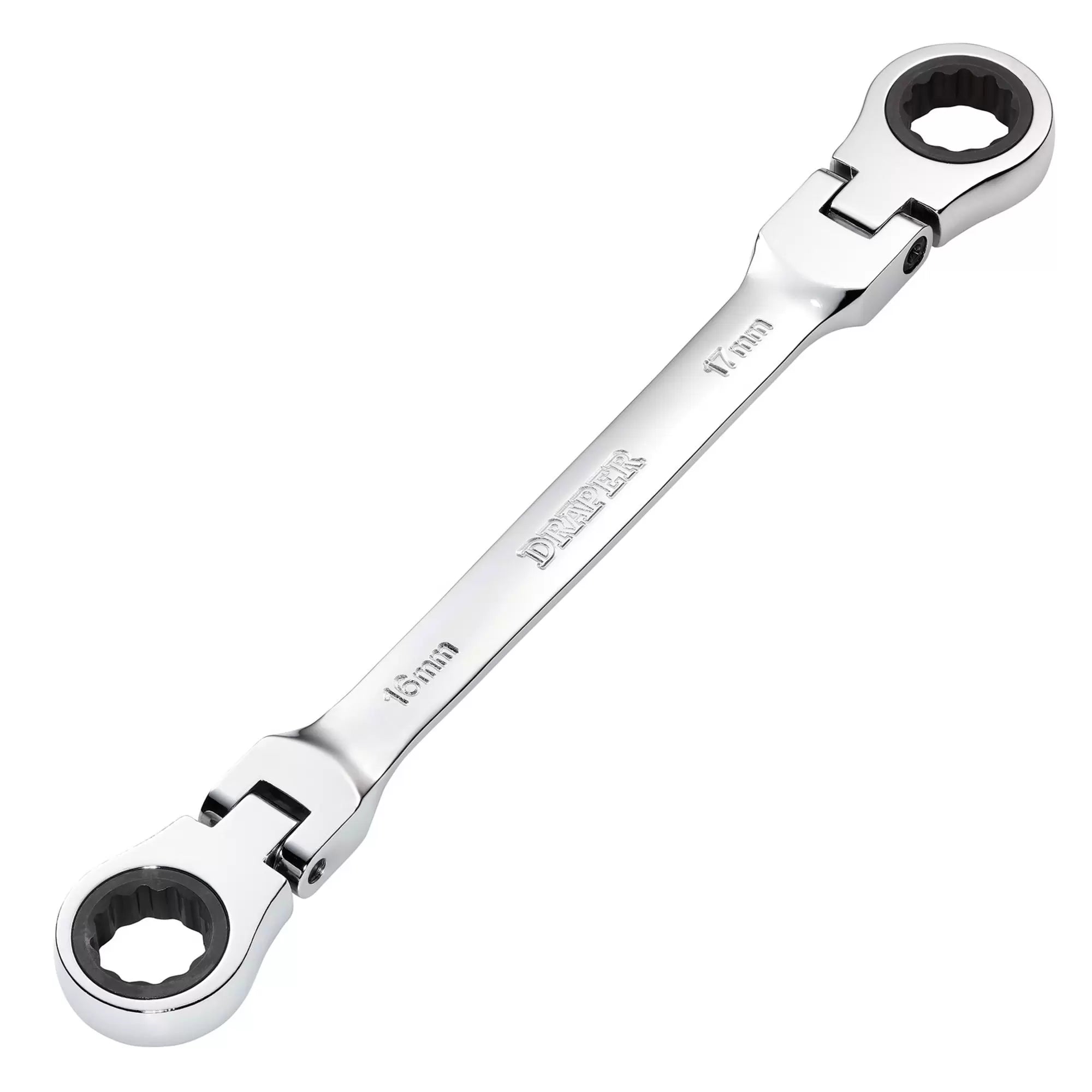 Draper Tools - 27756 - Draper HI-TORQ® Metric Flexible Head Double Ring Ratchet Spanner, 16 x 17mm