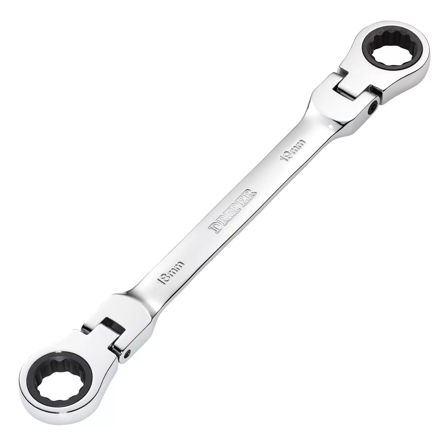 Draper Tools - 27759 - Draper HI-TORQ® Metric Flexible Head Double Ring Ratchet Spanner, 18 x 19mm