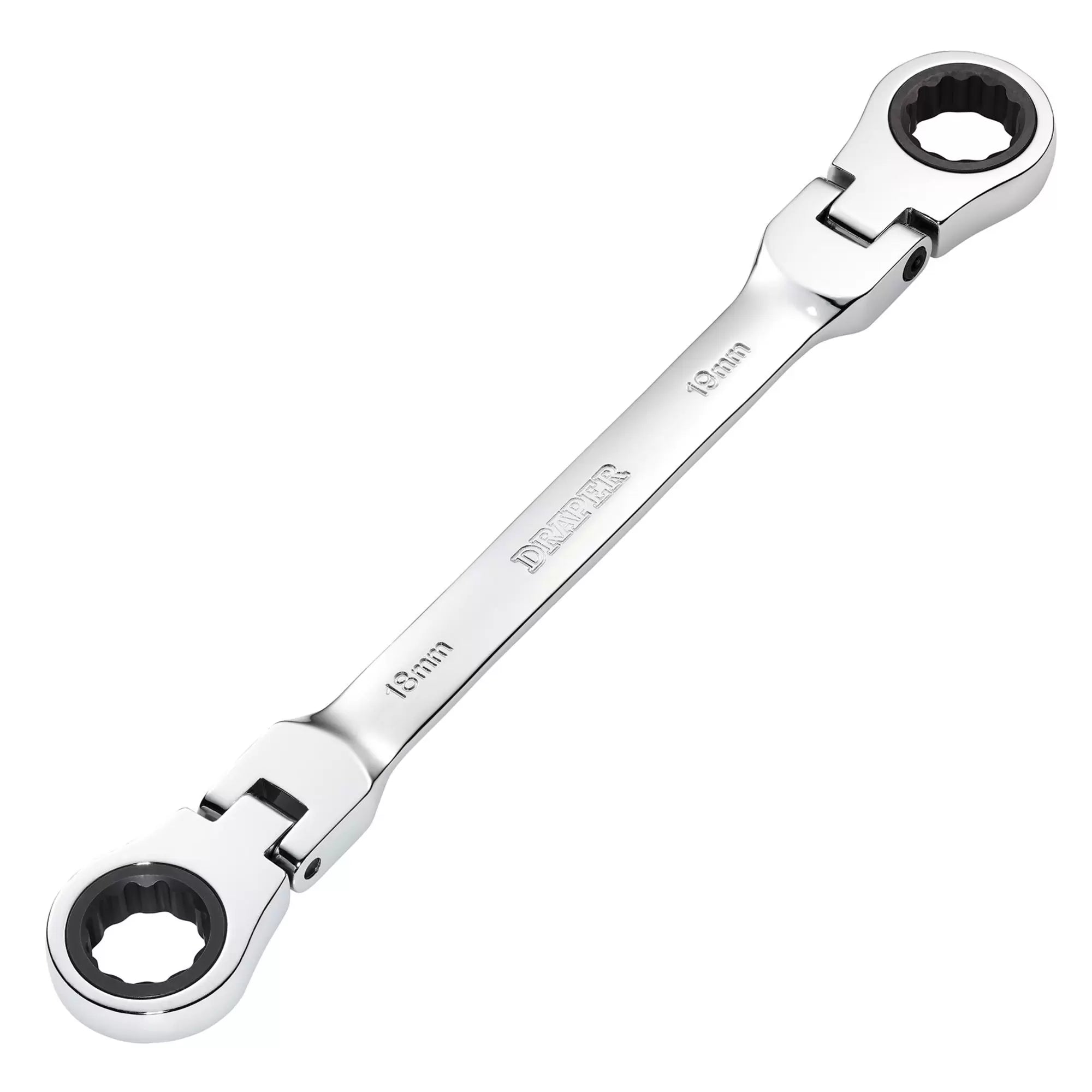 Draper Tools - 27759 - Draper HI-TORQ® Metric Flexible Head Double Ring Ratchet Spanner, 18 x 19mm