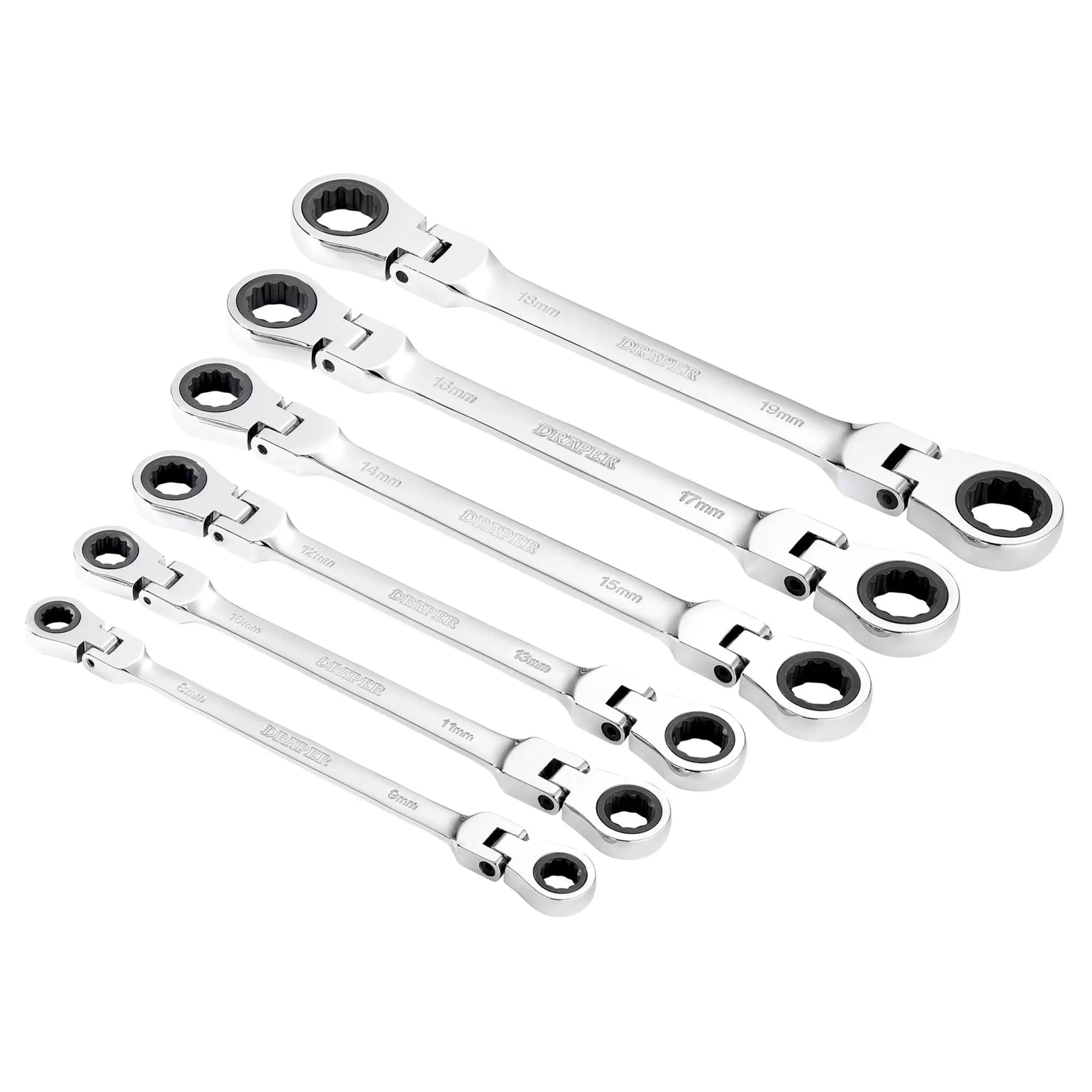 Draper Tools - 27762 - Draper HI-TORQ® Metric Flexible Head Double Ring Ratchet Spanner Set (6 Piece)