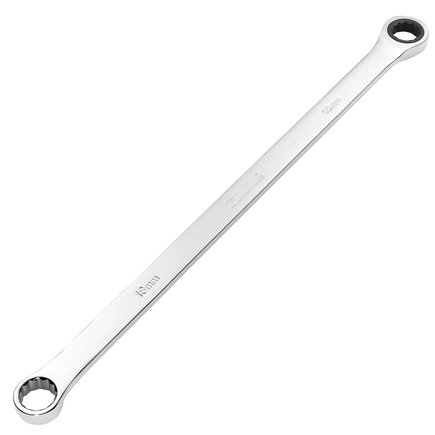 Draper Tools - 27776 - Draper HI-TORQ® Metric Extra-Long Double Ring Ratchet Spanner, 18mm