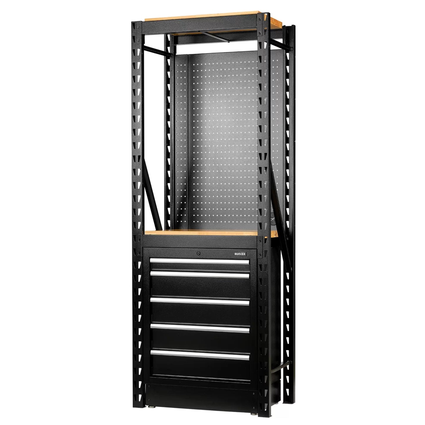 Draper Tools - 27919 - BUNKER 13 Piece Modular Storage Combo 2 Tier Racking with Hardwood Shelving, Pegboard and Floor Cabinet, 750mm