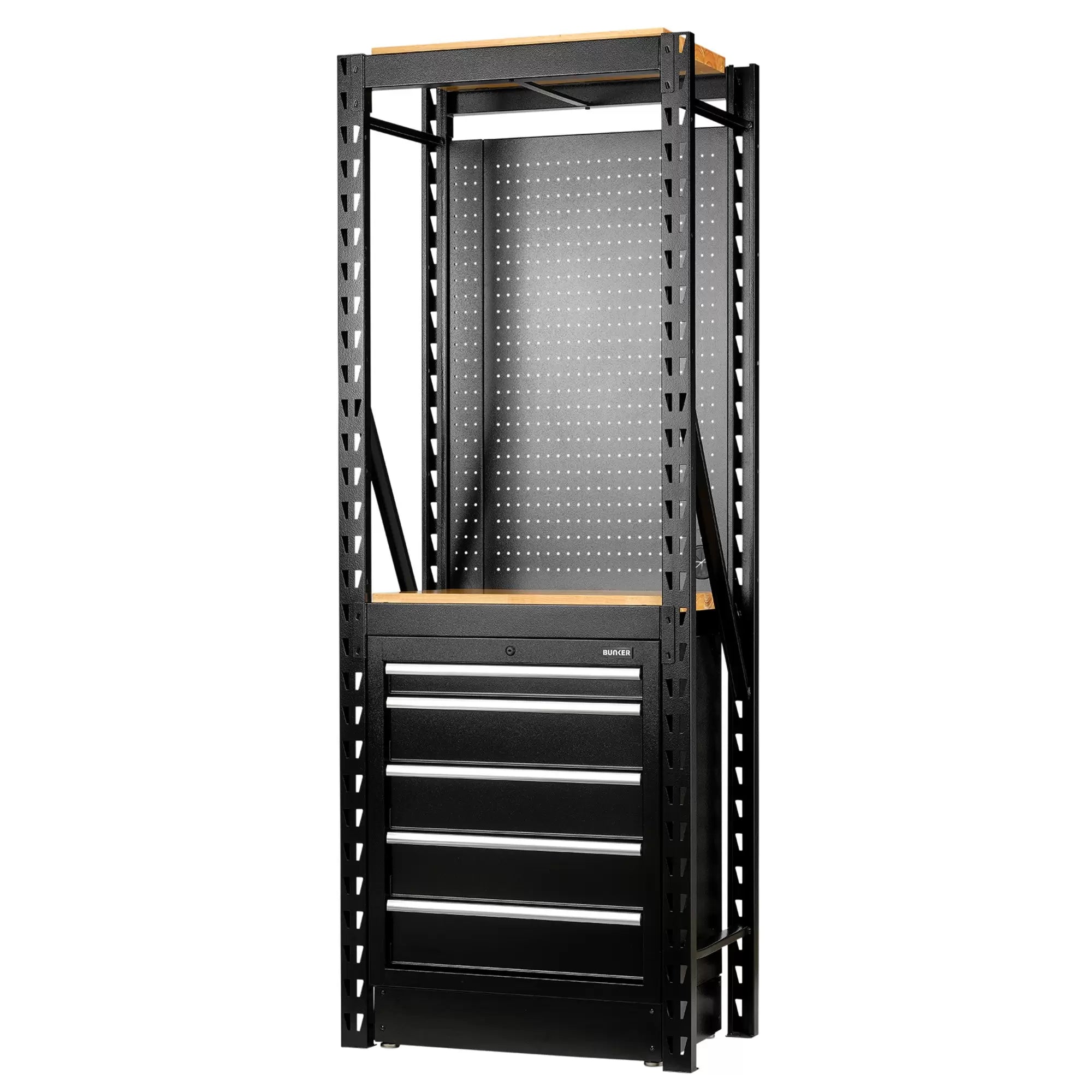 Draper Tools - 27919 - BUNKER 13 Piece Modular Storage Combo 2 Tier Racking with Hardwood Shelving, Pegboard and Floor Cabinet, 750mm
