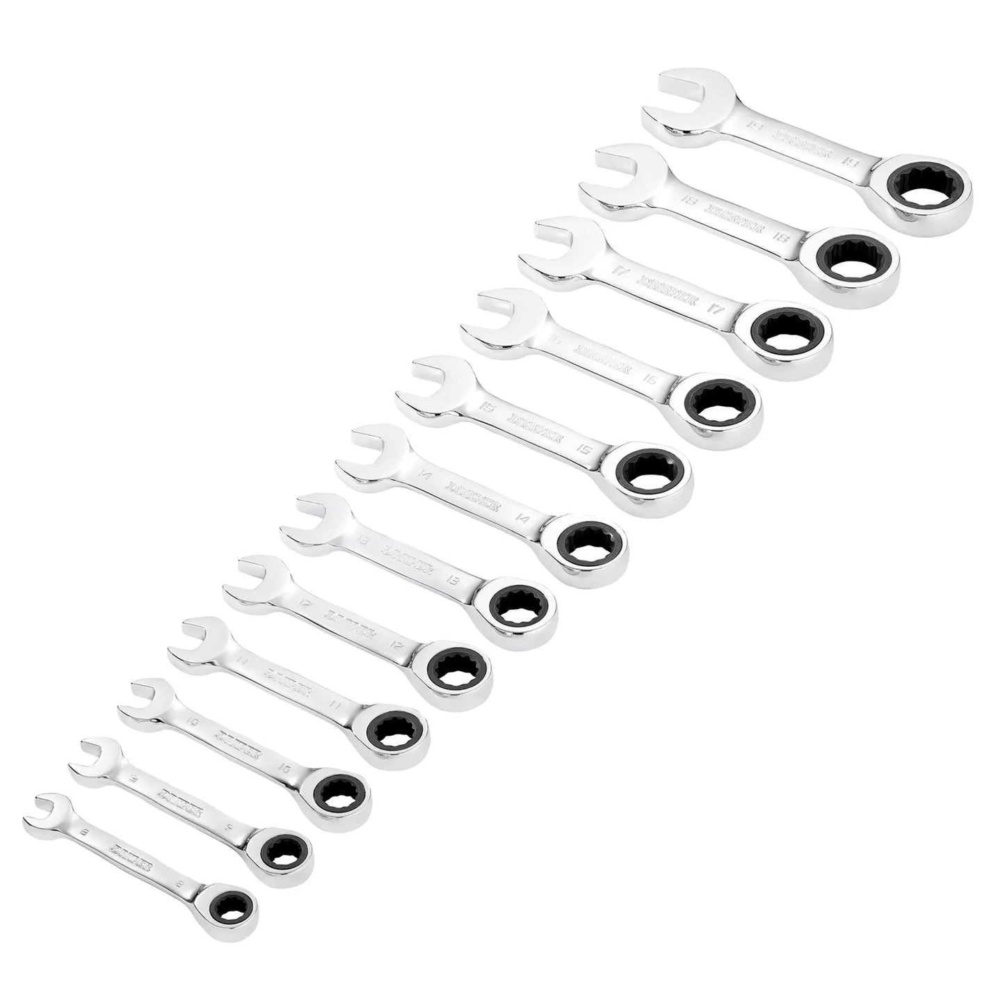 Draper Tools - 27931 - Draper HI-TORQ® Metric Stubby Ratchet Combination Spanner Set, 8 - 19mm (12 Piece)