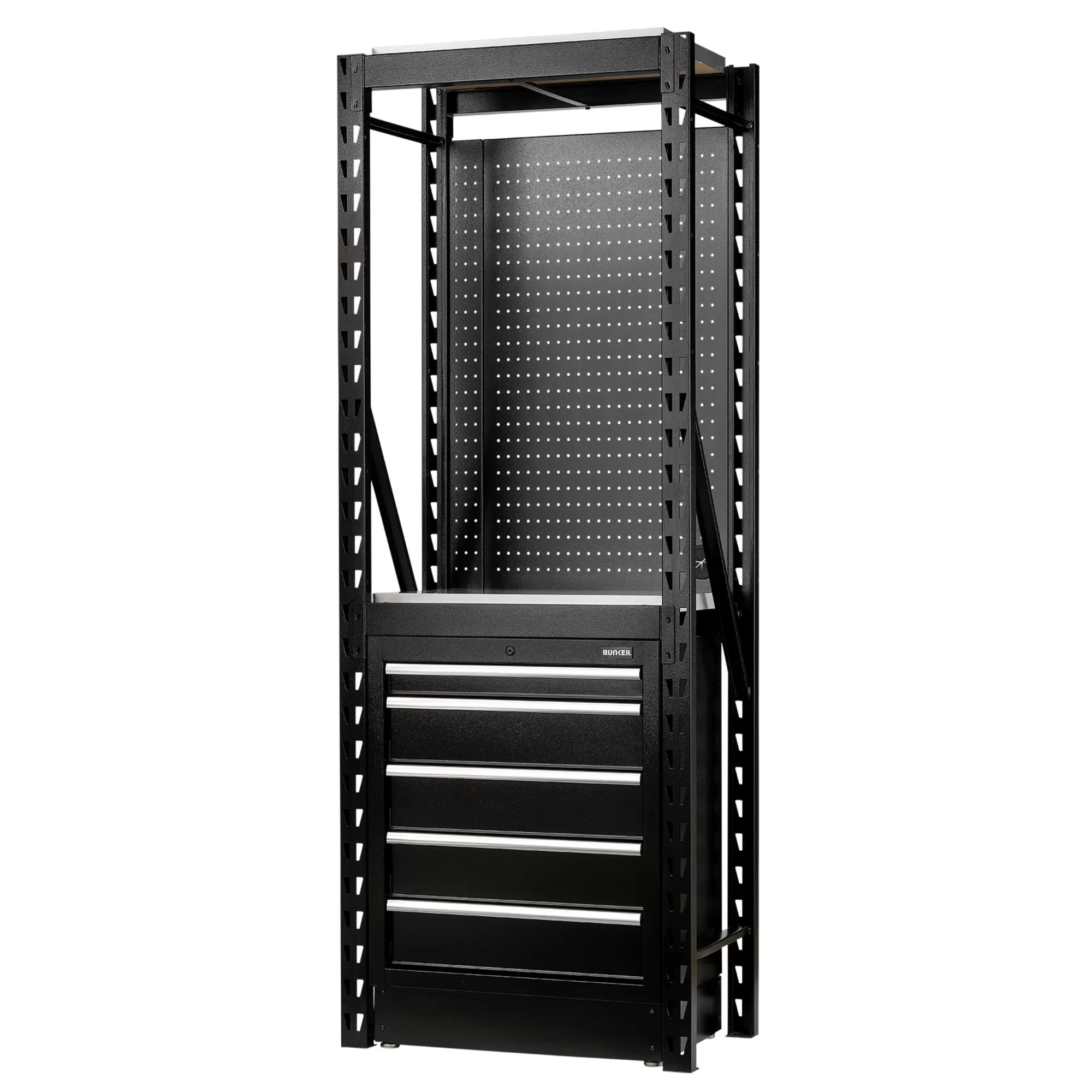 Draper Tools - 27975 - BUNKER 13 Piece Modular Storage Combo 2 Tier Racking with Stainless Steel Shelving, Pegboard and Floor Cabinet, 750mm