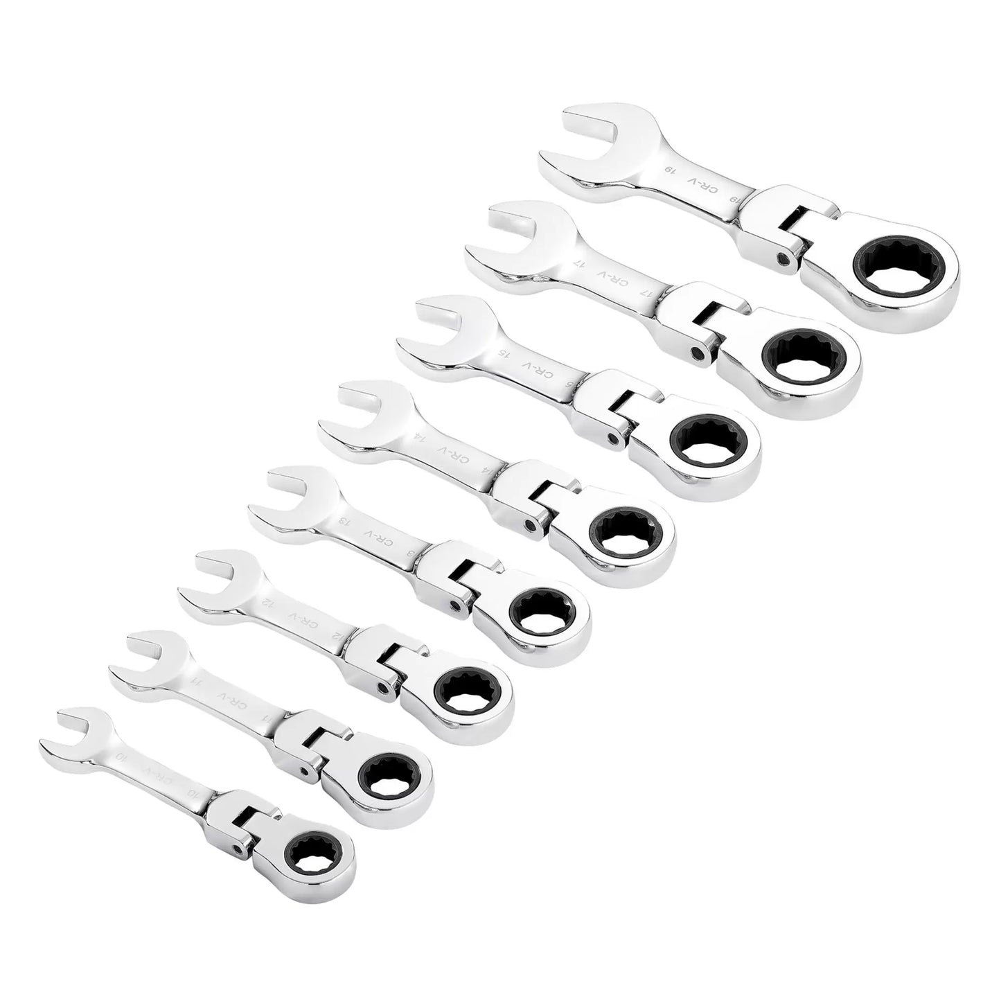 Draper Tools - 27982 - Draper HI-TORQ® Metric Stubby Flexible Head Ratchet Combination Spanner Set, 10 - 19mm (8 Piece)