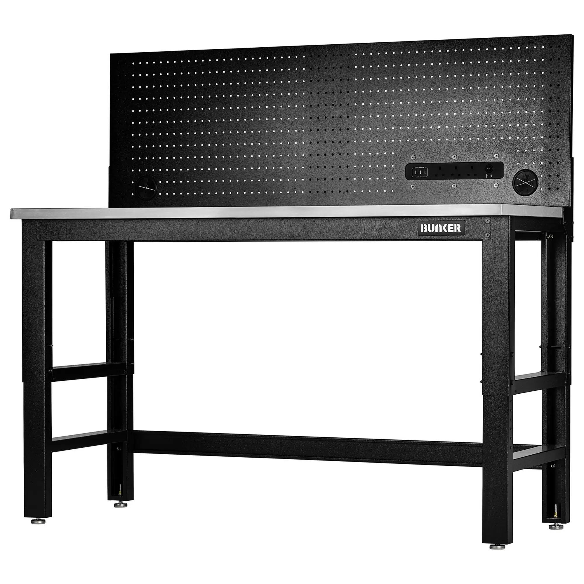 Draper Tools - 28097 - BUNKER Workbench with Stainless Steel Worktop and Power Pegboard, 1550mm