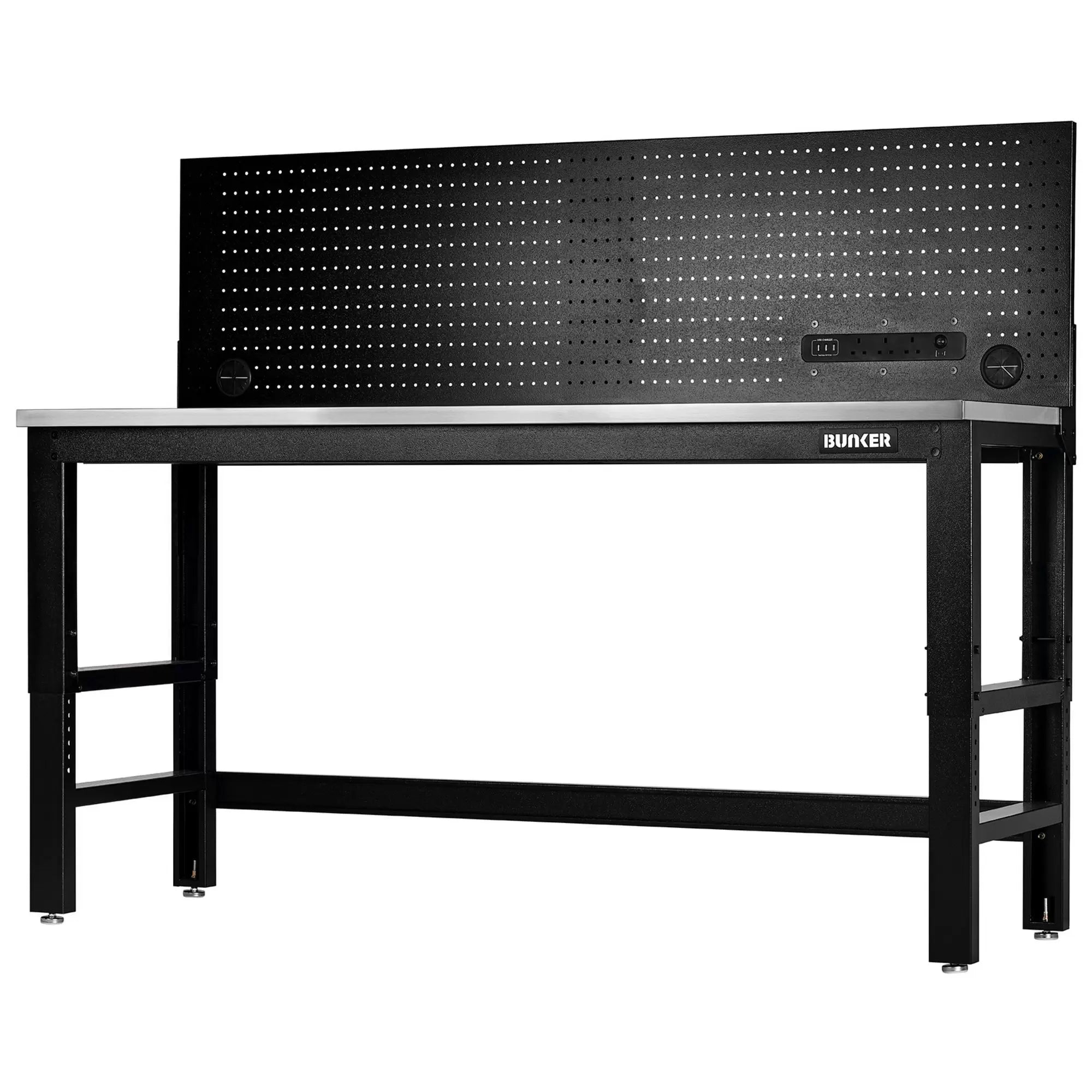 Draper Tools - 28099 - BUNKER Workbench with Stainless Steel Worktop and Power Pegboard, 1830mm