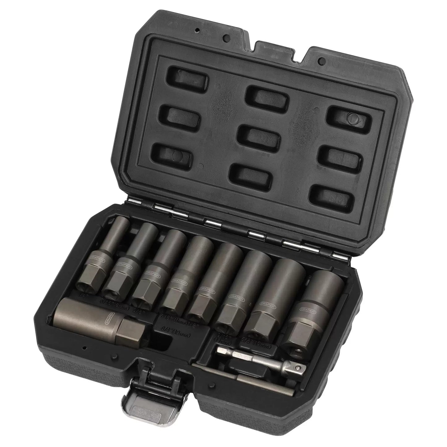 Draper Tools - 28197 - Spiral Type Deep Bolt Extractor Set, 3/8" Sq. Dr. (11 Piece)