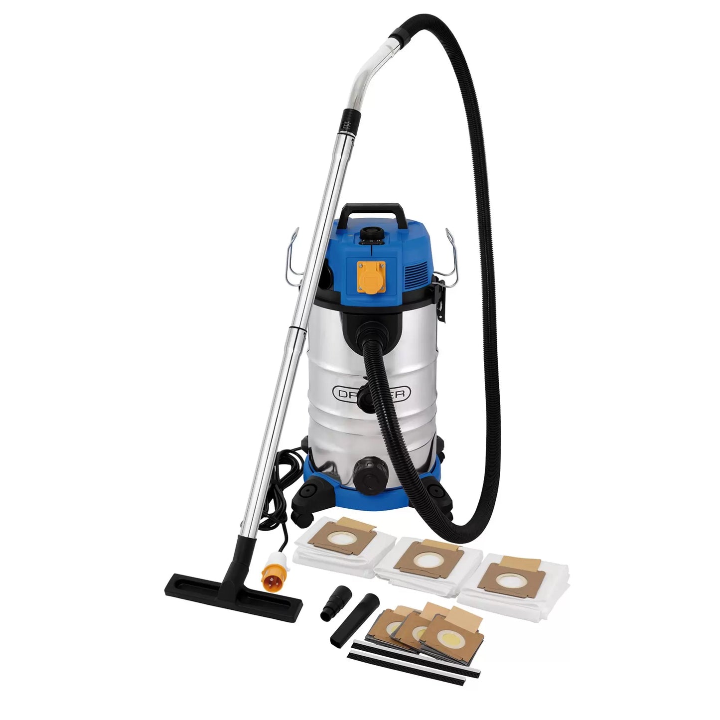Draper Tools - 28229 - 110V M-Class Dust Extractor, Wet and Dry Vacuum Cleaner with Power Take-Off, 35L, 1100W