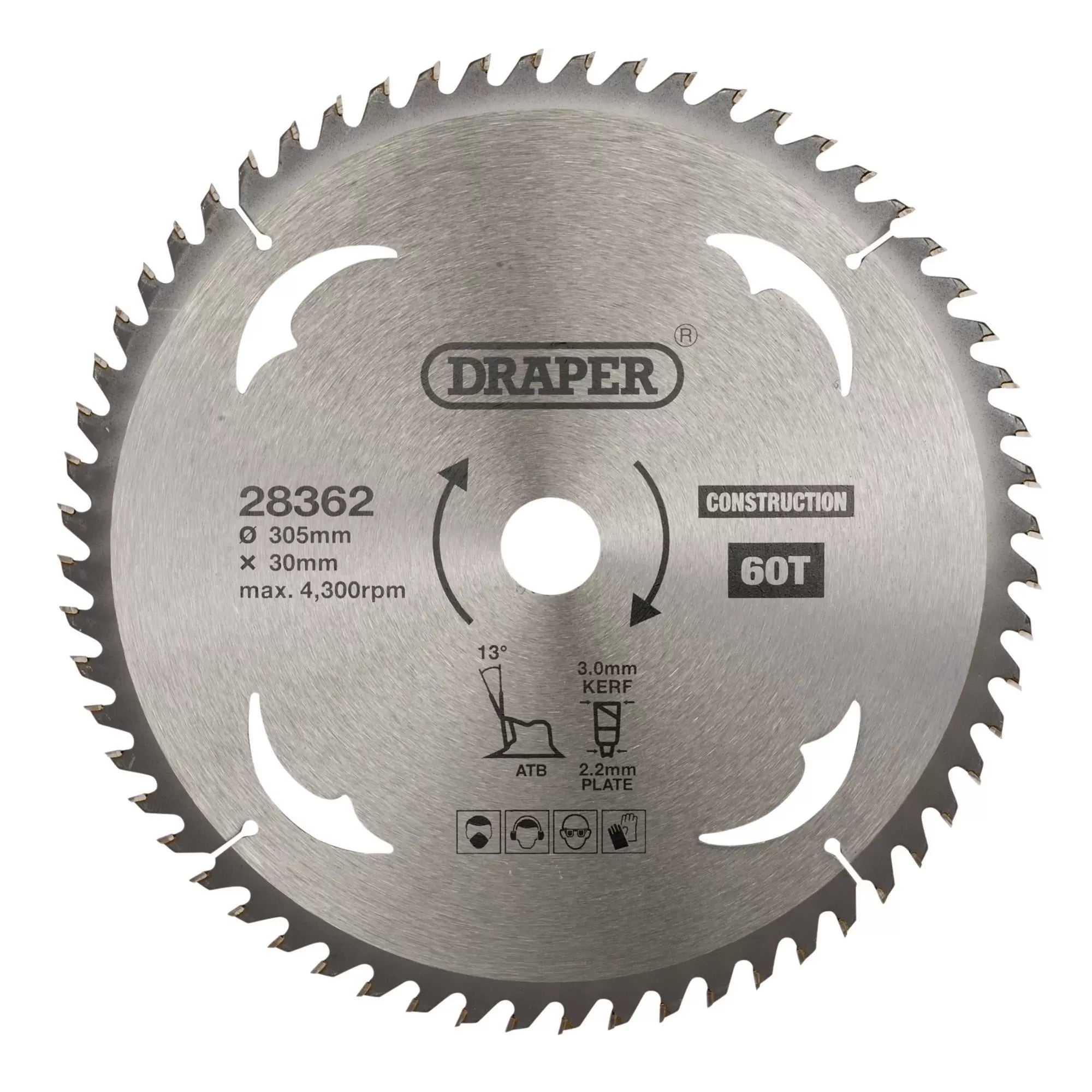 Draper Tools - 28362 - TCT Construction Circular Saw Blade, 305 x 30mm, 60T