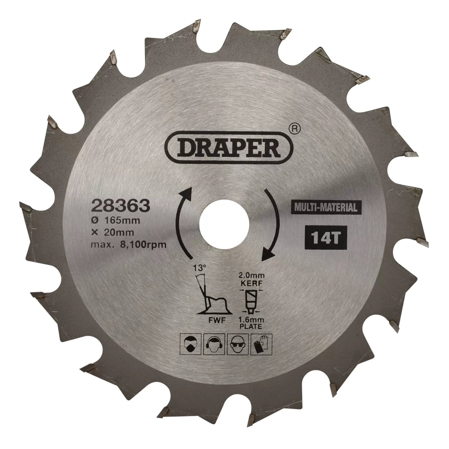 Draper Tools - 28363 - TCT Multi-Purpose Circular Saw Blade, 165 x 20mm, 14T
