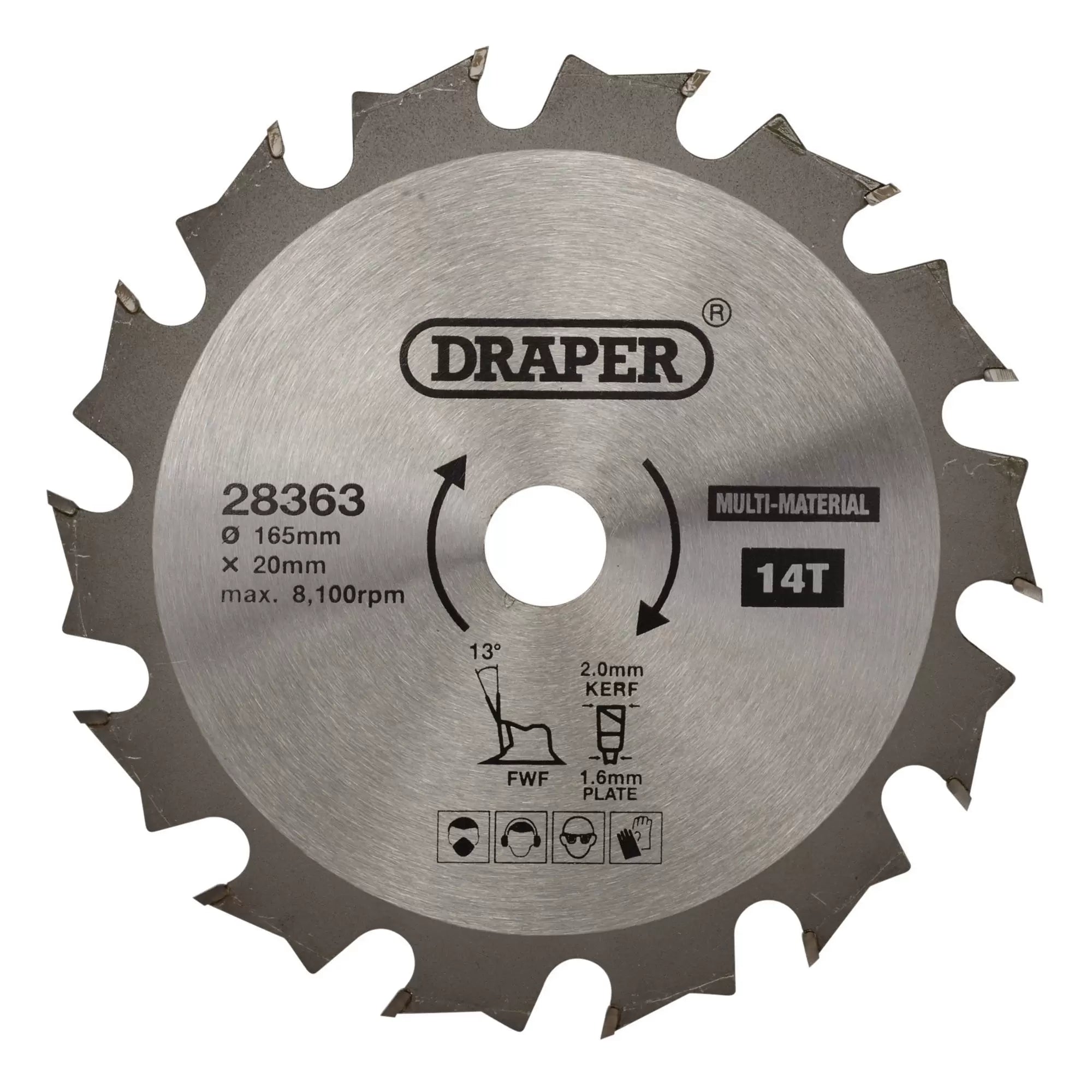 Draper Tools - 28363 - TCT Multi-Purpose Circular Saw Blade, 165 x 20mm, 14T