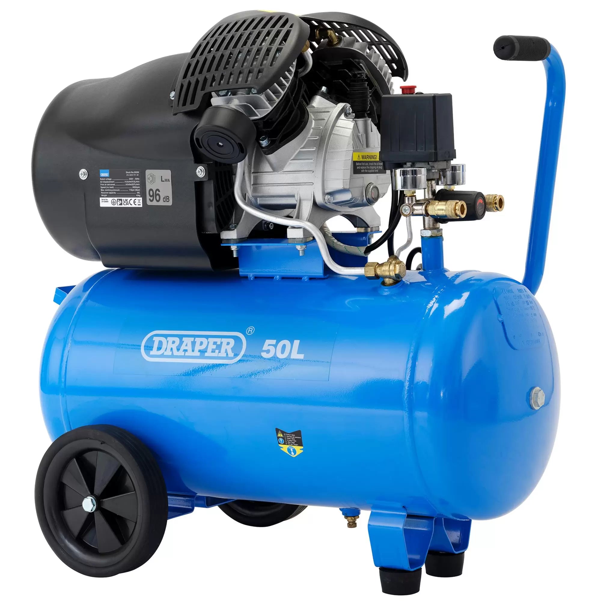 Draper Tools - 29355 - 230V 50L Direct Drive V-Twin Air Compressor, 2.2kW/3HP