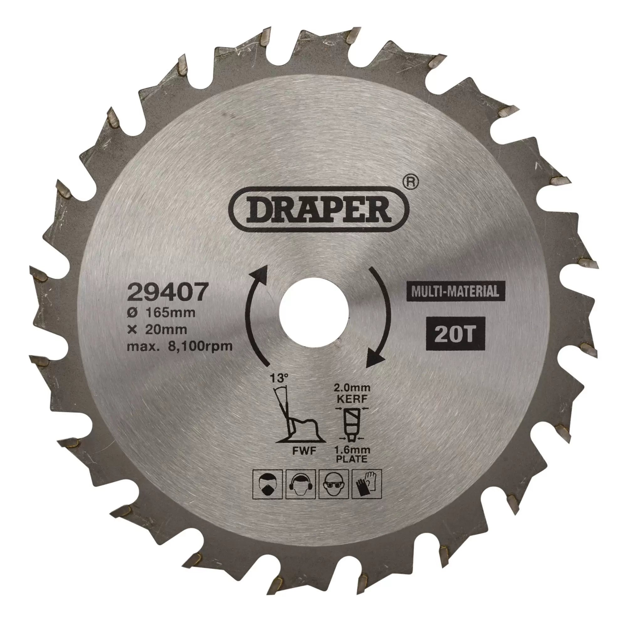 Draper Tools - 29407 - TCT Multi-Purpose Circular Saw Blade, 165 x 20mm, 20T