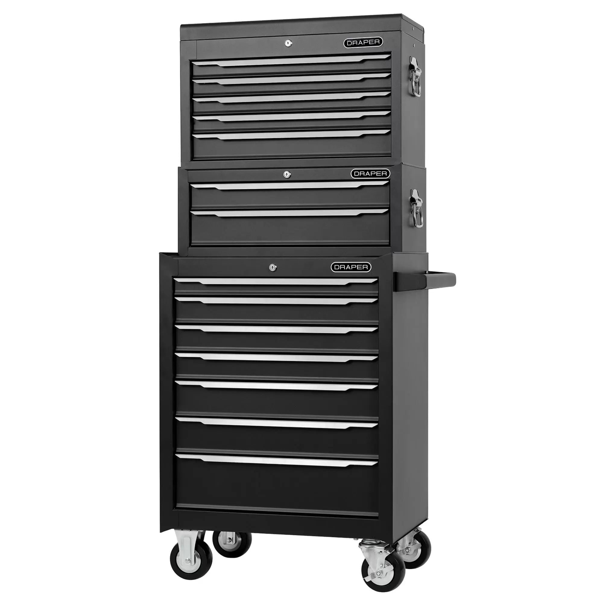 Draper Tools - 29455 - Combined Roller Cabinet, Mid Tool Chest and Tool Chest, 14 Drawers, 26"