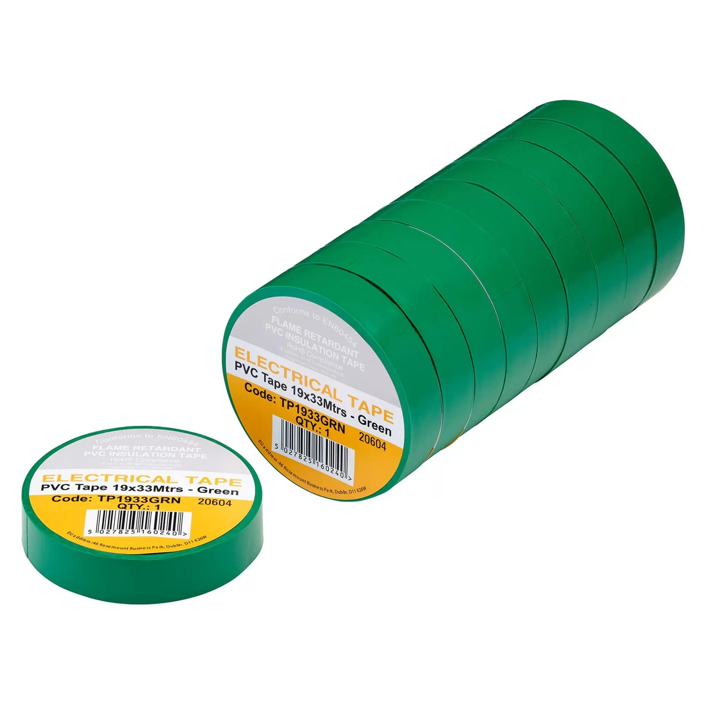Draper Tools - 29499 - Green PVC Electrical Insulation Tape, 19mm x 33m (Pack of 10)