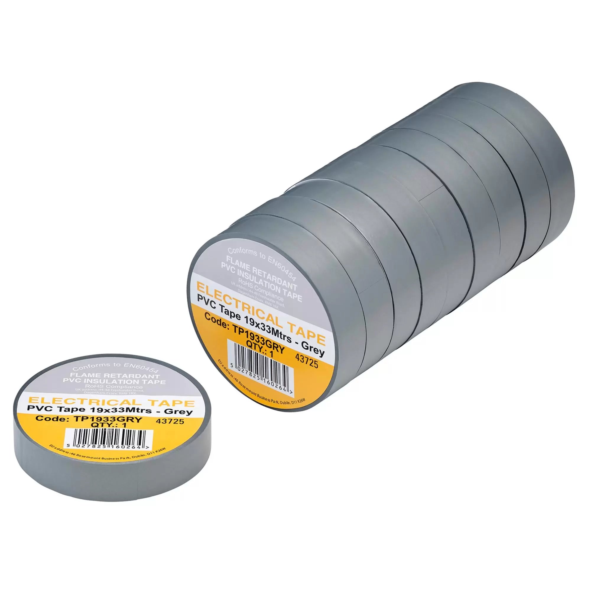Draper Tools - 29500 - Grey PVC Electrical Insulation Tape, 19mm x 33m (Pack of 10)