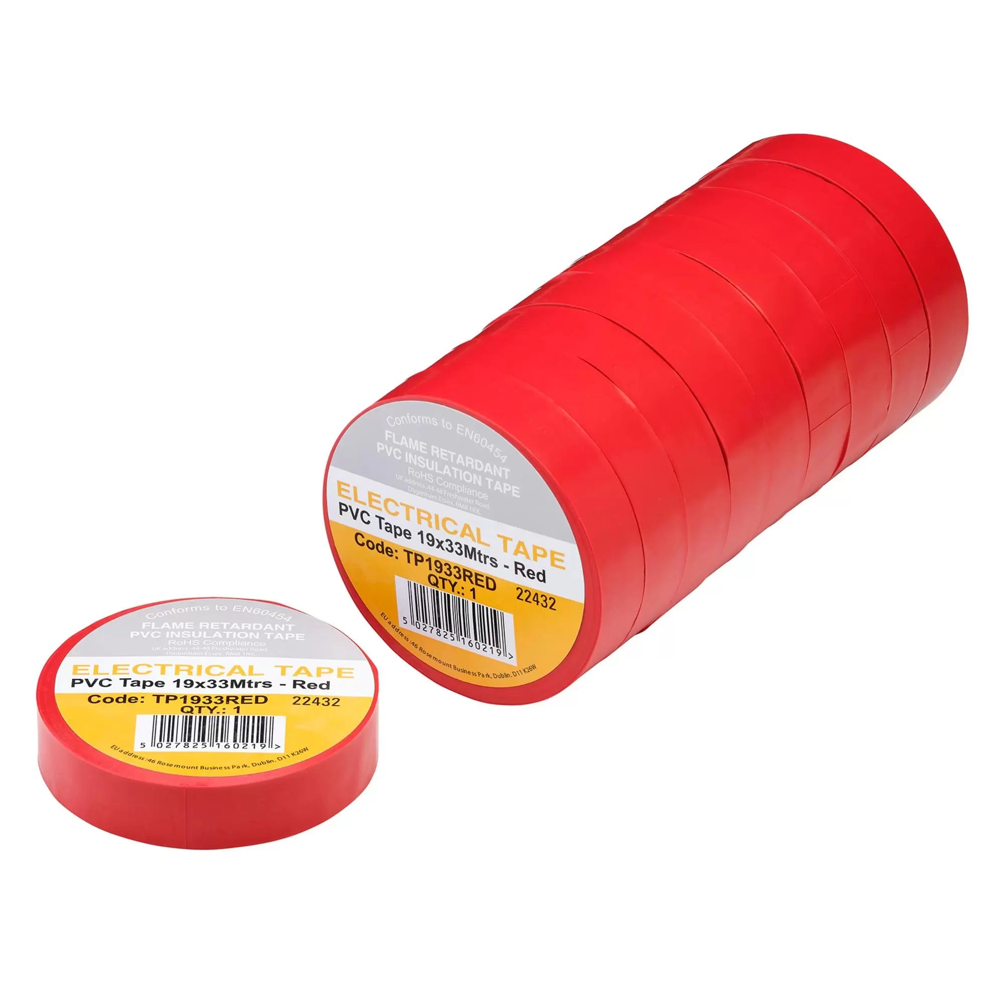 Draper Tools - 29501 - Red PVC Electrical Insulation Tape, 19mm x 33m (Pack of 10)