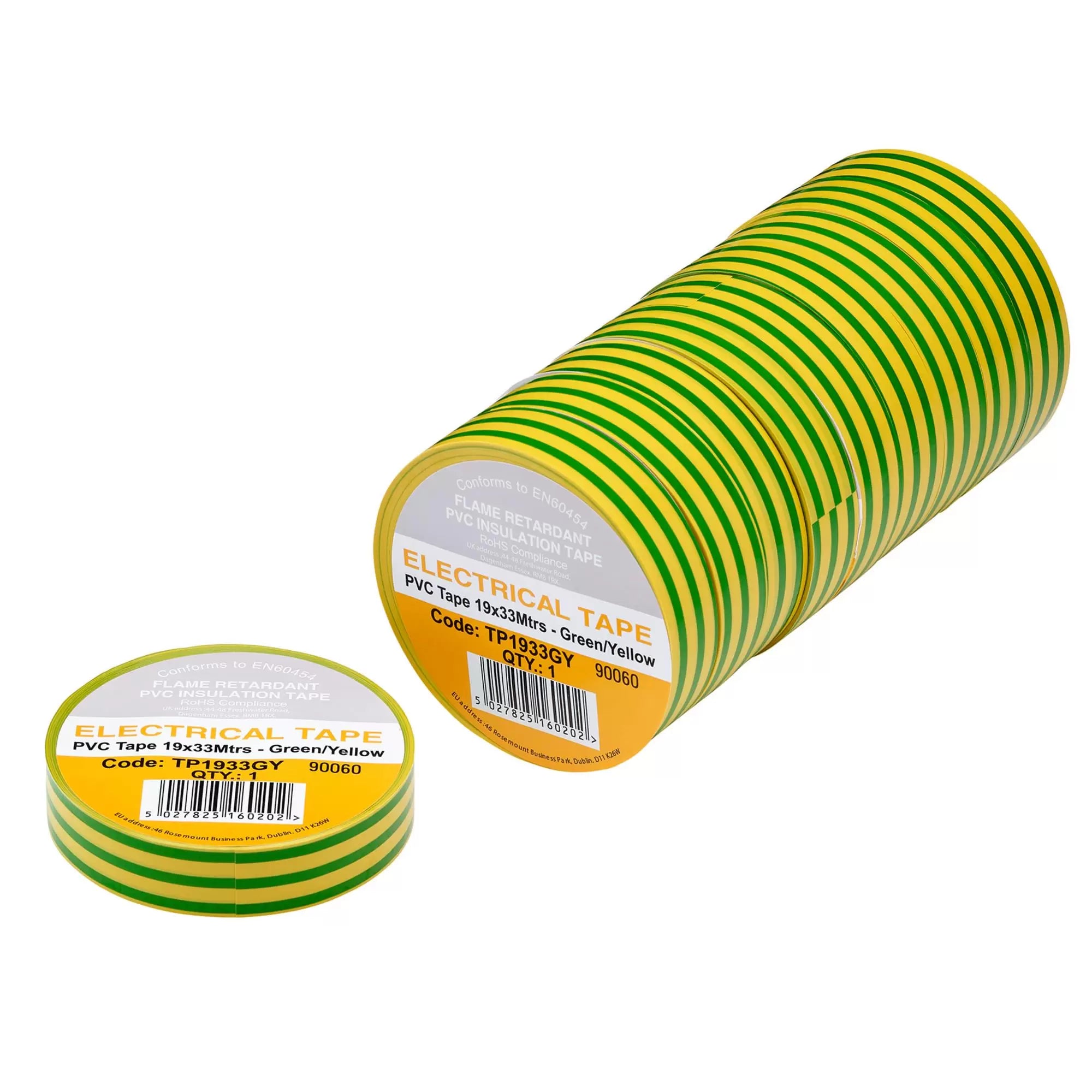 Draper Tools - 29504 - Green/Yellow PVC Electrical Insulation Tape, 19mm x 33m (Pack of 10)