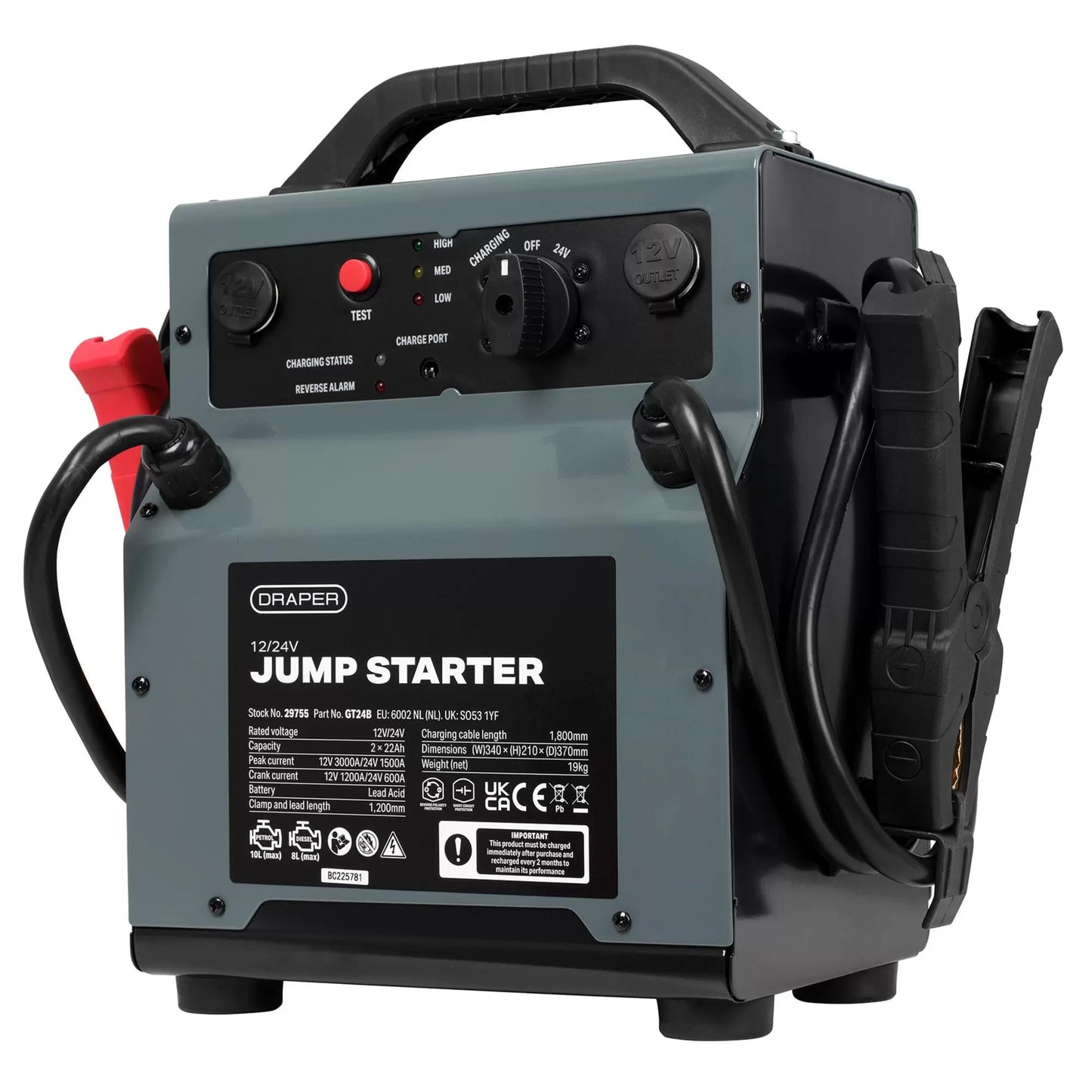 Draper Tools - 29755 - 12/24V Jump Starter, 3000/1500 Peak Amps