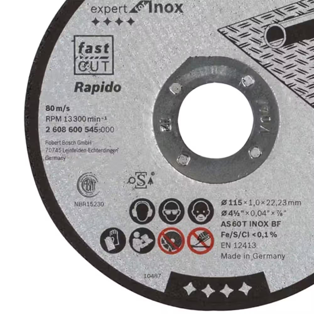 Bosch Inox Rapido Cutting Disc for Stainless Steel - 115x1x22.2mm | 2608600545
