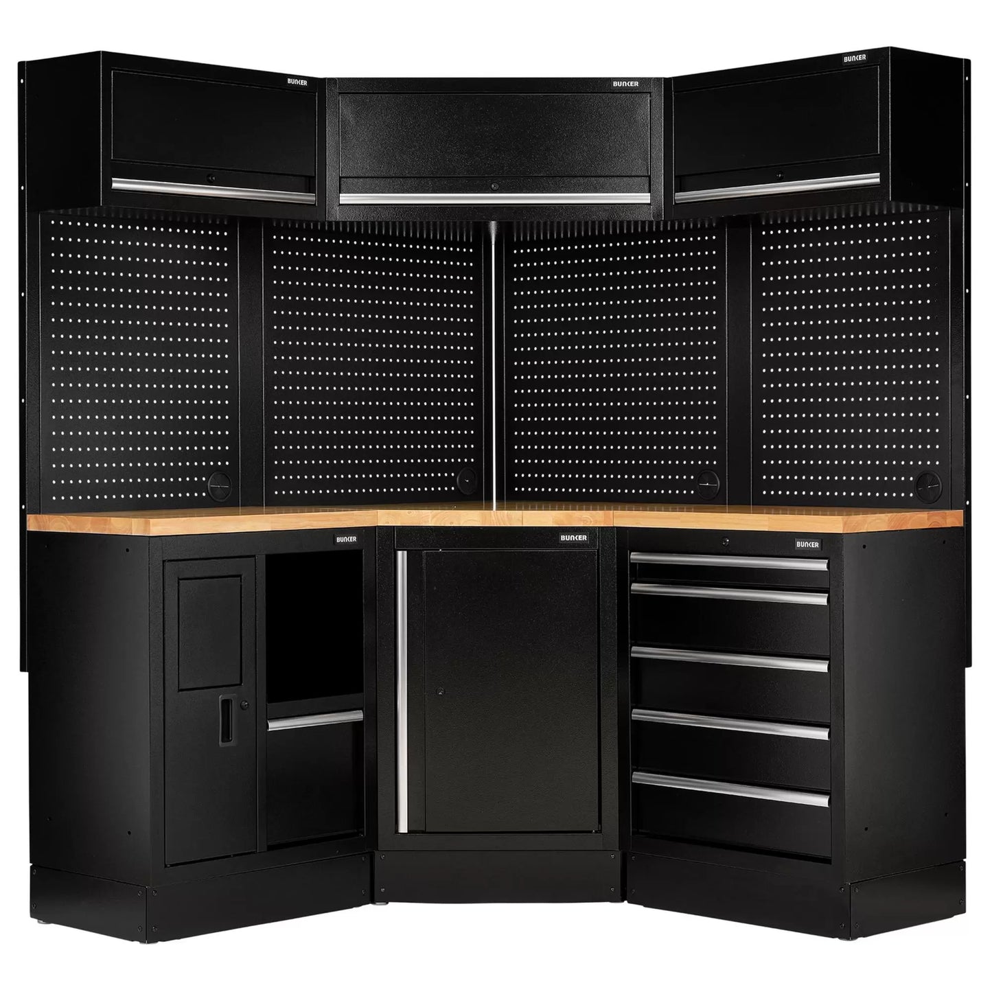 Draper Tools - 30211 - BUNKER 18 Piece Modular Storage Corner Combo with Hardwood Worktop, 3454mm