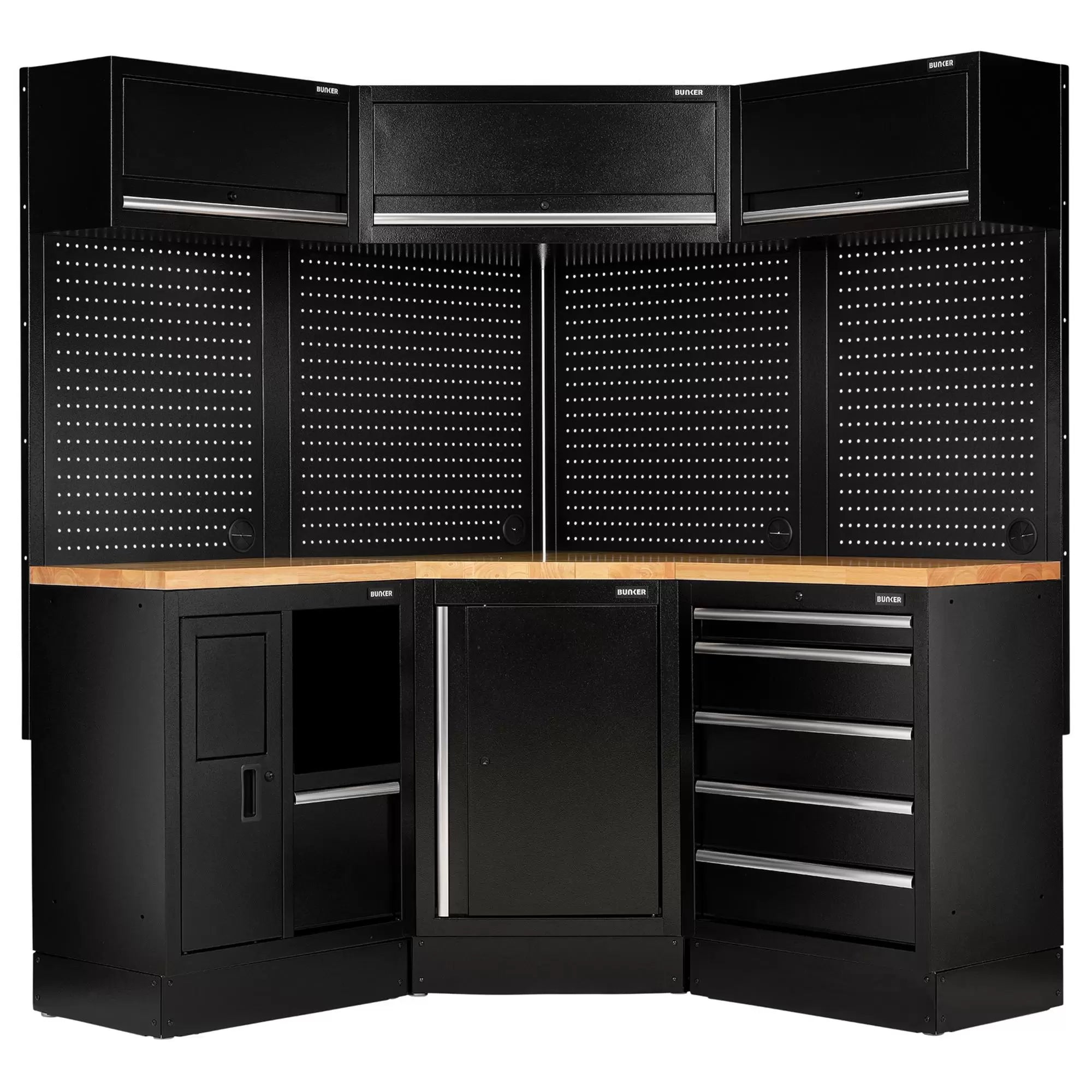 Draper Tools - 30211 - BUNKER 18 Piece Modular Storage Corner Combo with Hardwood Worktop, 3454mm