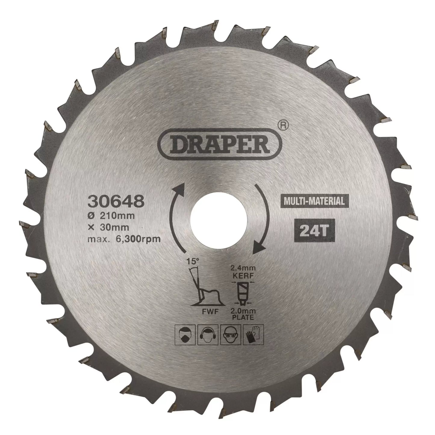 Draper Tools - 30648 - TCT Multi-Purpose Circular Saw Blade, 210 x 30mm, 24T