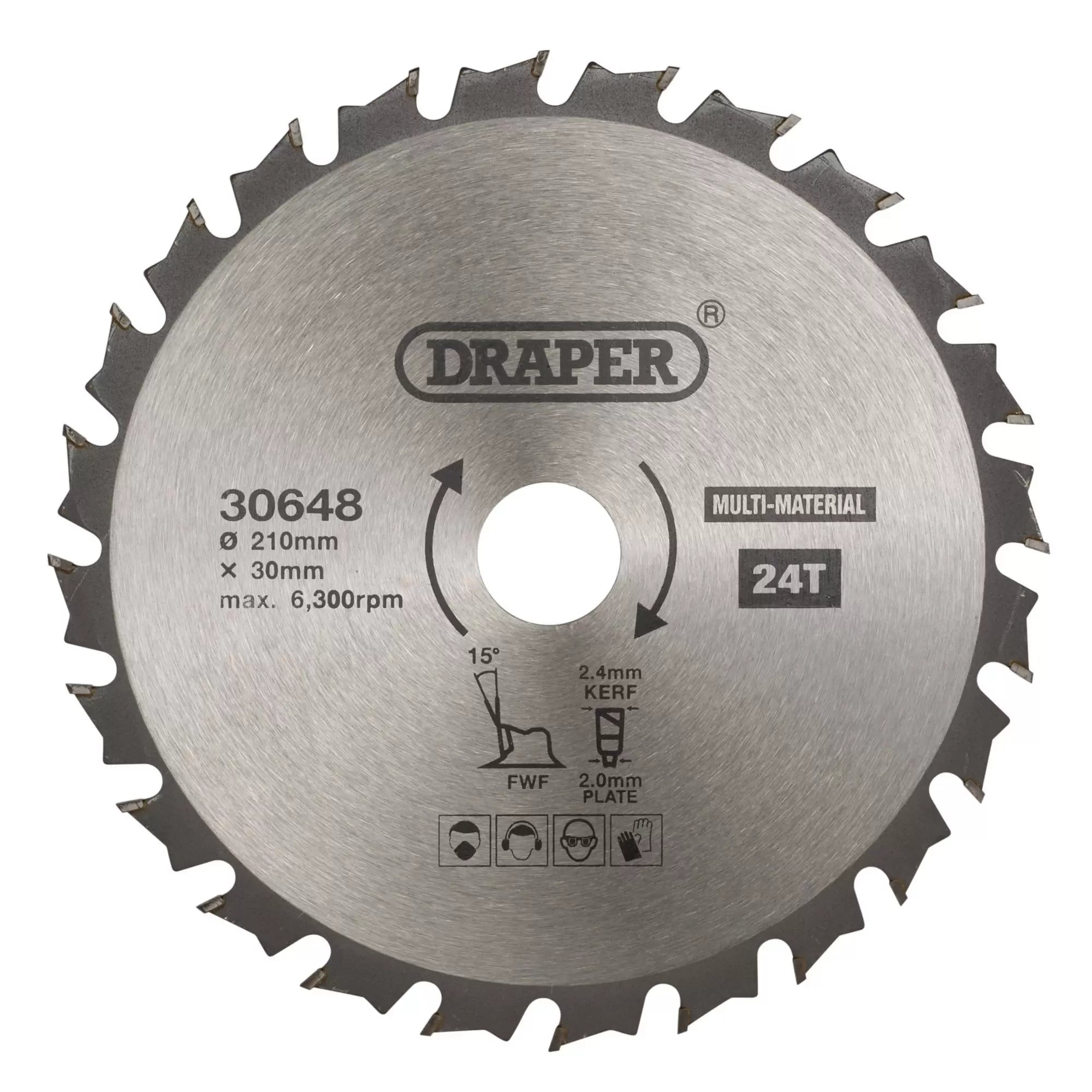 Draper Tools - 30648 - TCT Multi-Purpose Circular Saw Blade, 210 x 30mm, 24T