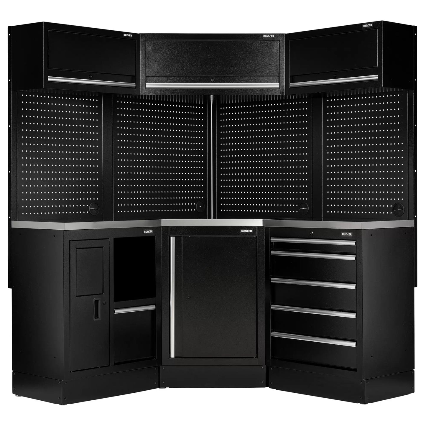 Draper Tools - 31641 - BUNKER 18 Piece Modular Storage Corner Combo with Stainless Steel Worktop, 3454mm