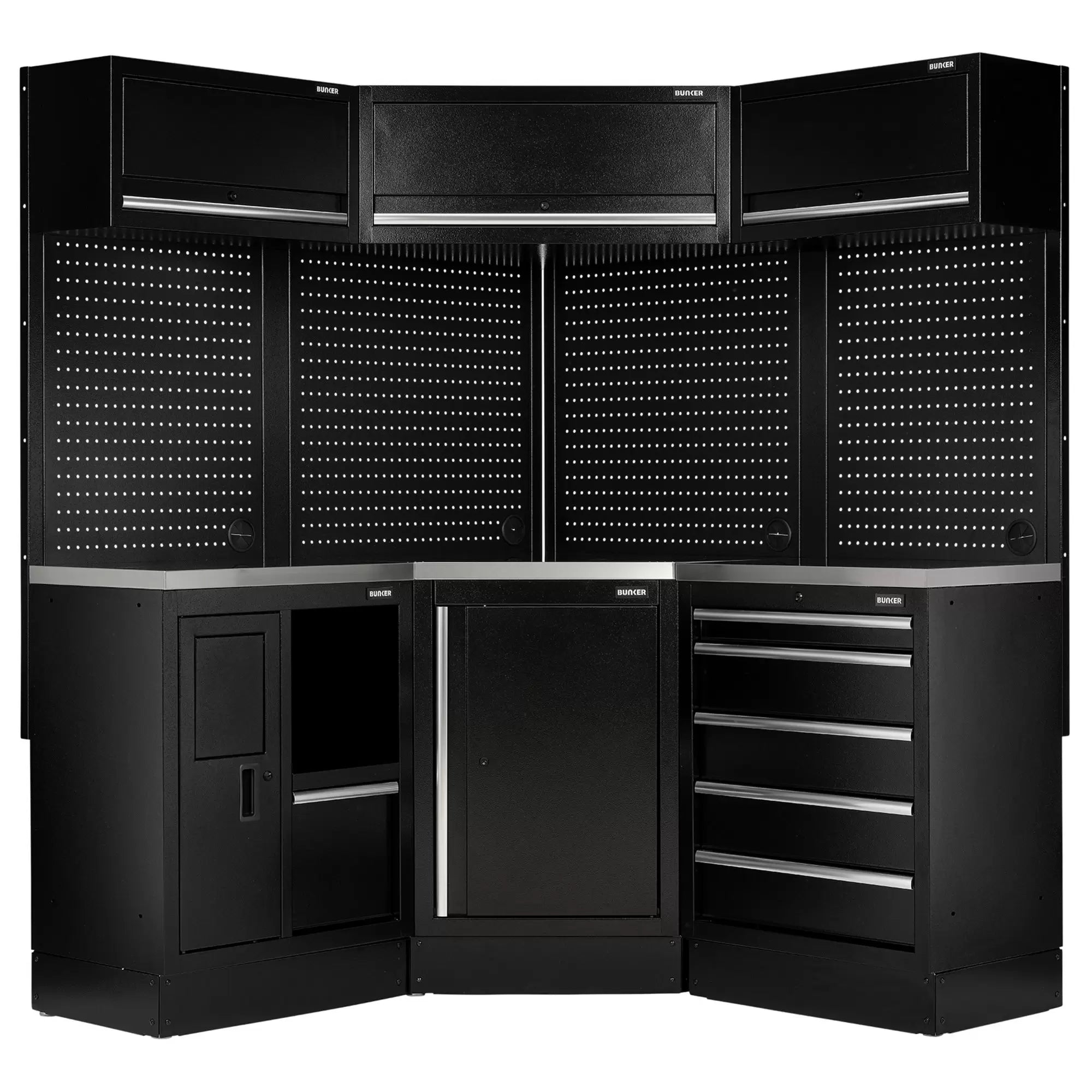 Draper Tools - 31641 - BUNKER 18 Piece Modular Storage Corner Combo with Stainless Steel Worktop, 3454mm