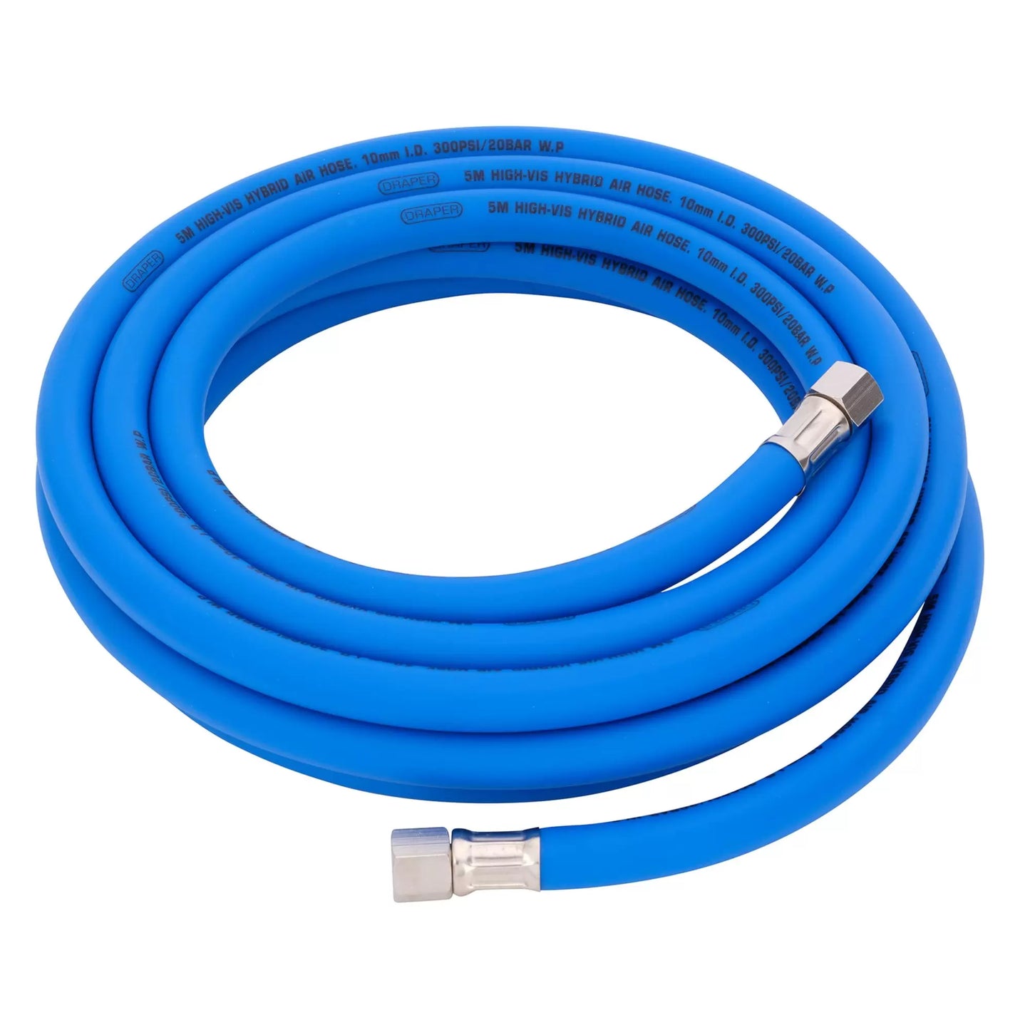 Draper Tools - 31727 - High Visibility Hybrid Air Hose, 5m x 10mm, 1/4" BSP, Blue