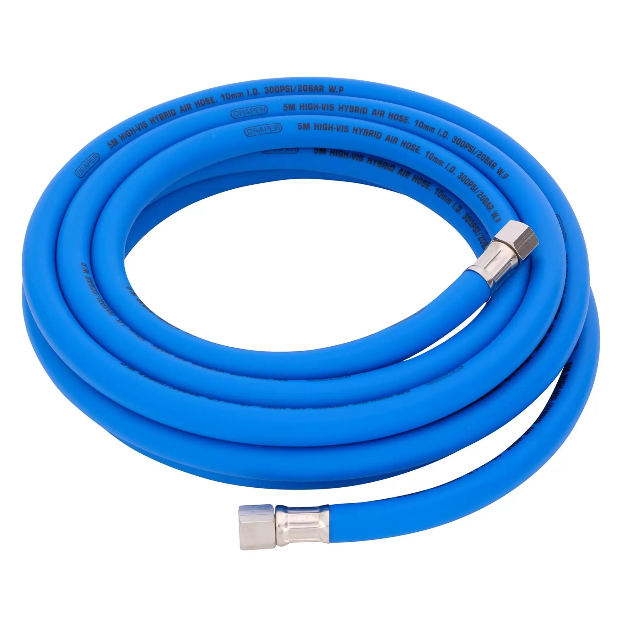 Draper Tools - 31727 - High Visibility Hybrid Air Hose, 5m x 10mm, 1/4" BSP, Blue