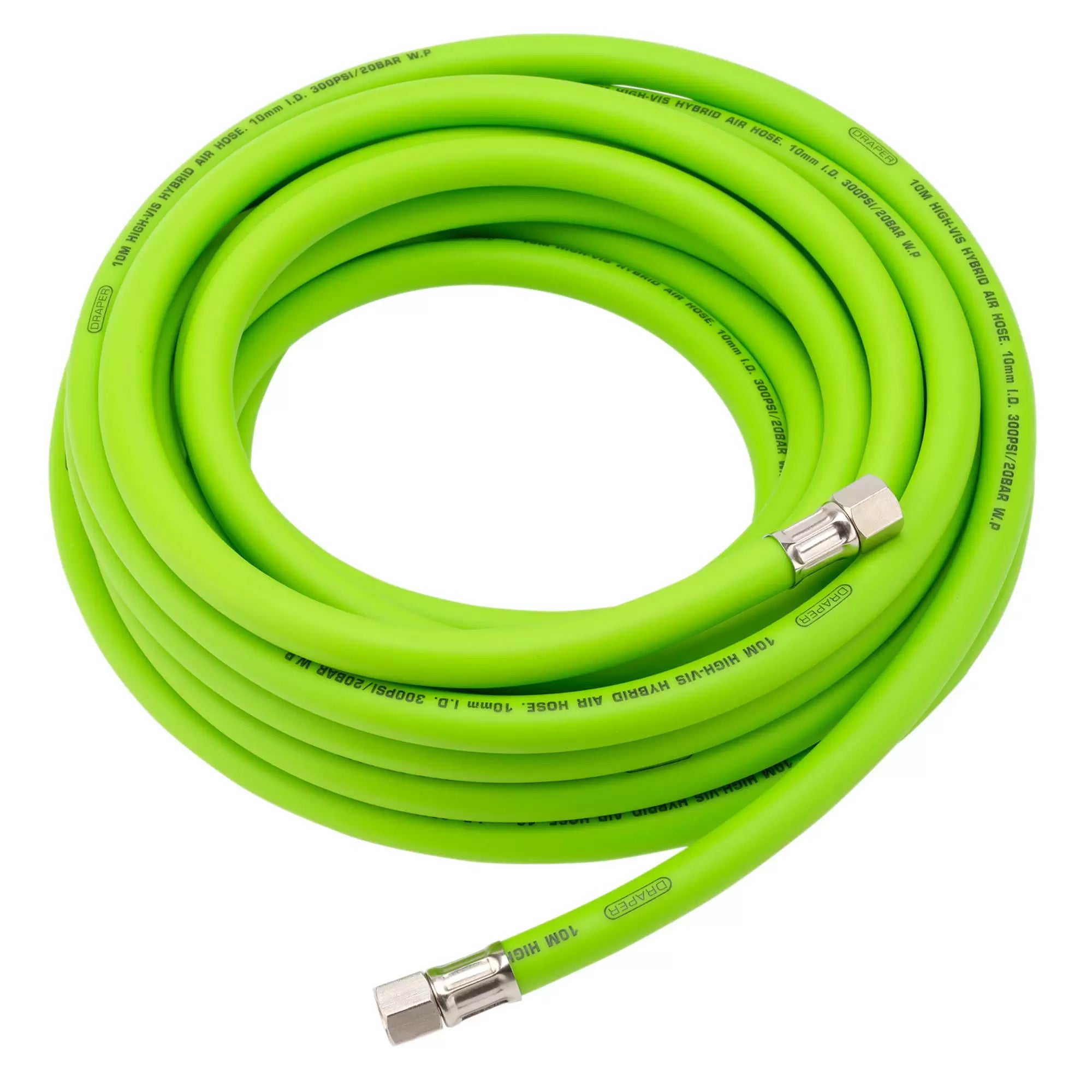 Draper Tools - 31729 - High Visibility Hybrid Air Hose, 10m x 10mm, 1/4" BSP, Green